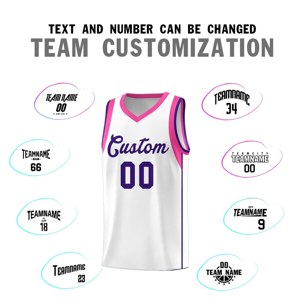 Custom White Purple Sleeve Color Blocking Classic Sports Uniform Basketball Jersey