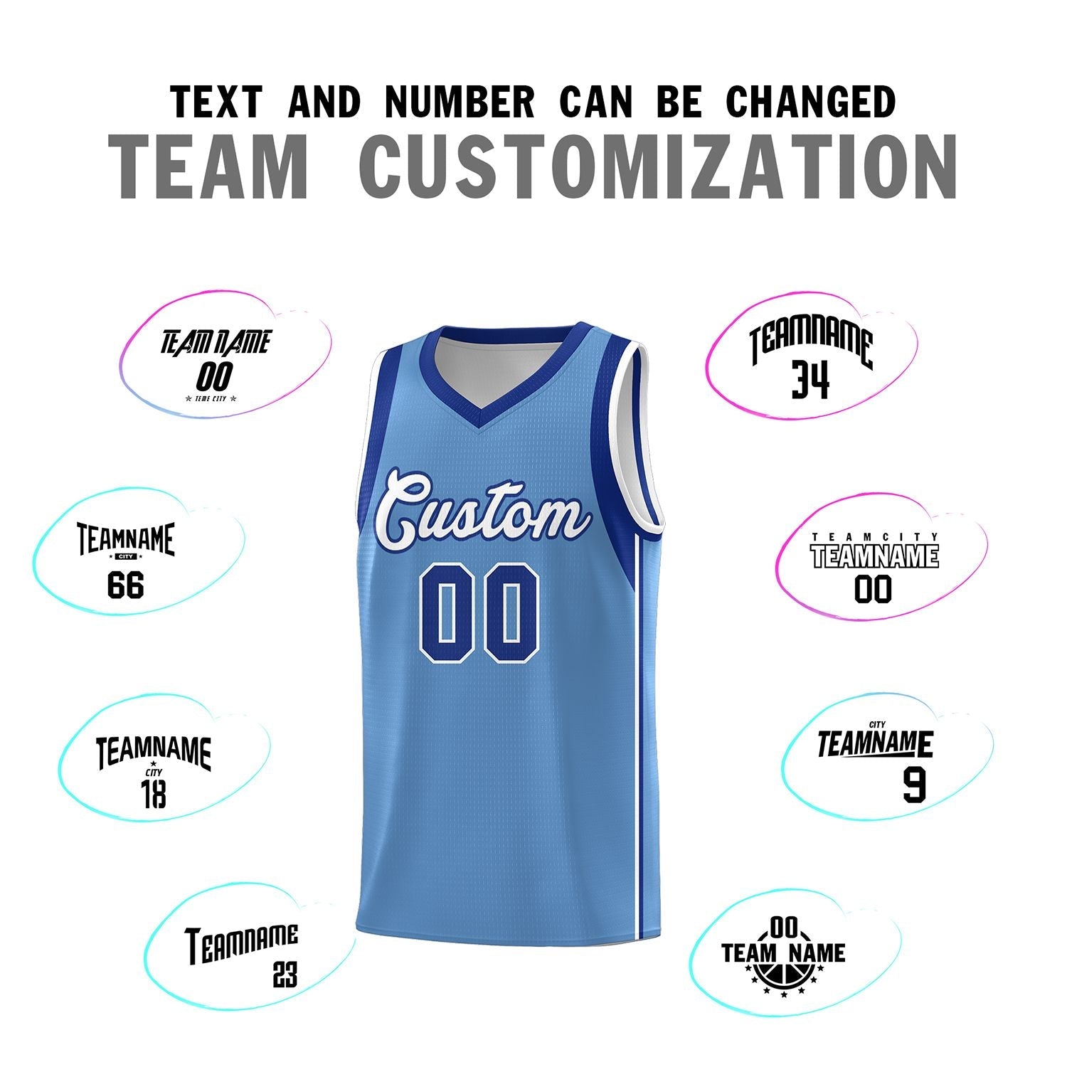 Custom Powder Blue Royal-White Sleeve Color Blocking Classic Sports Uniform Basketball Jersey