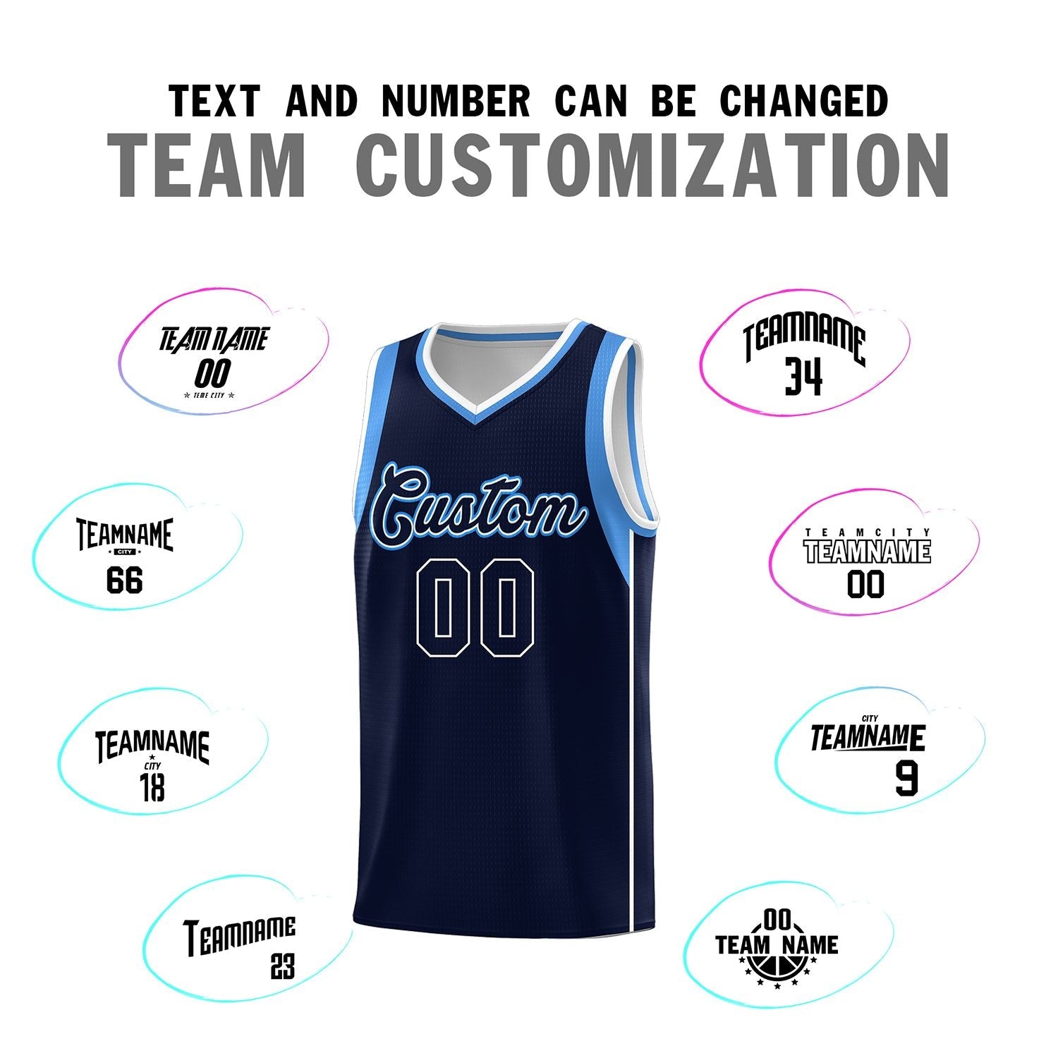 Custom Navy Powder Blue-White Sleeve Color Blocking Classic Sports Uniform Basketball Jersey