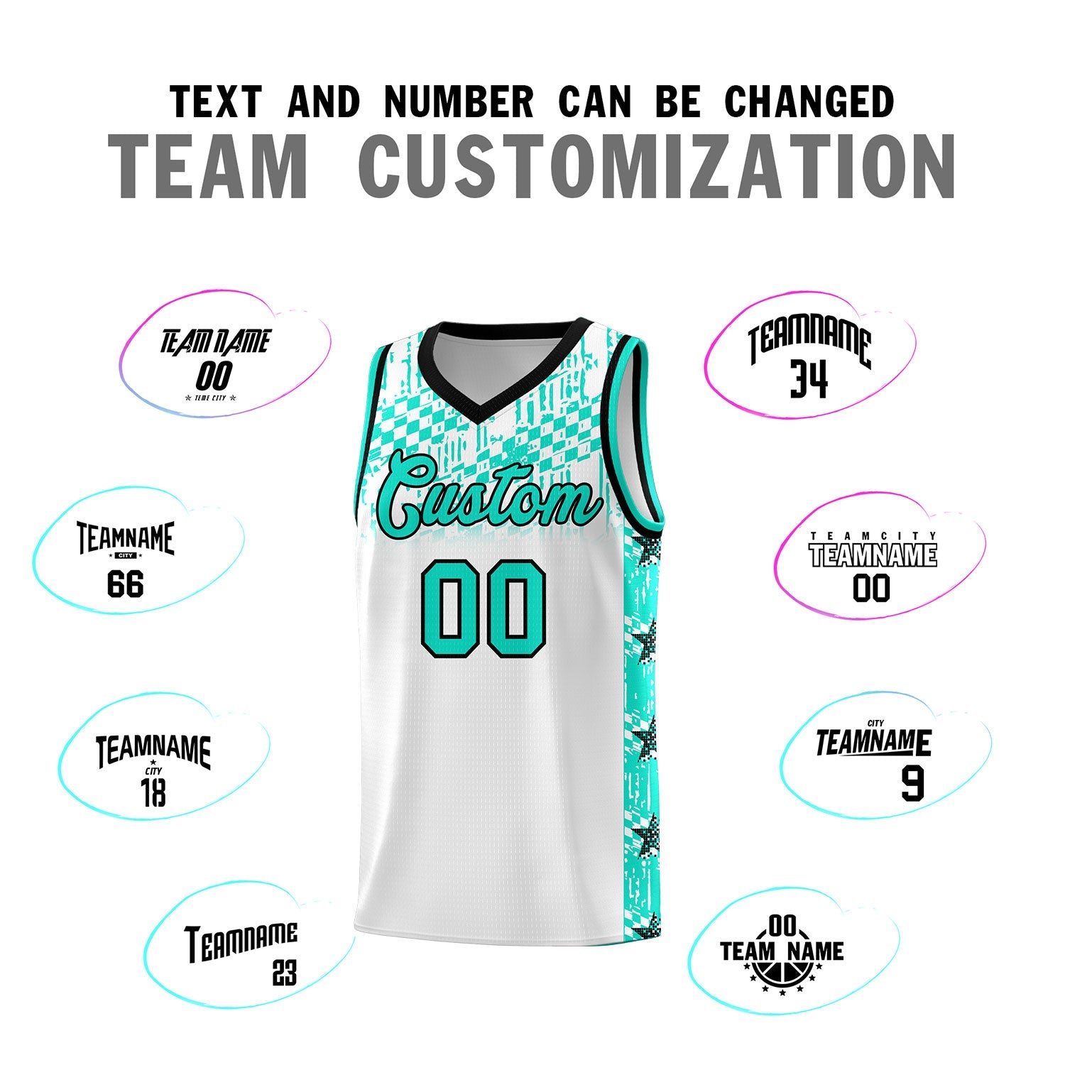 Custom White Mosaic Stars Pattern Sports Uniform Basketball Jersey