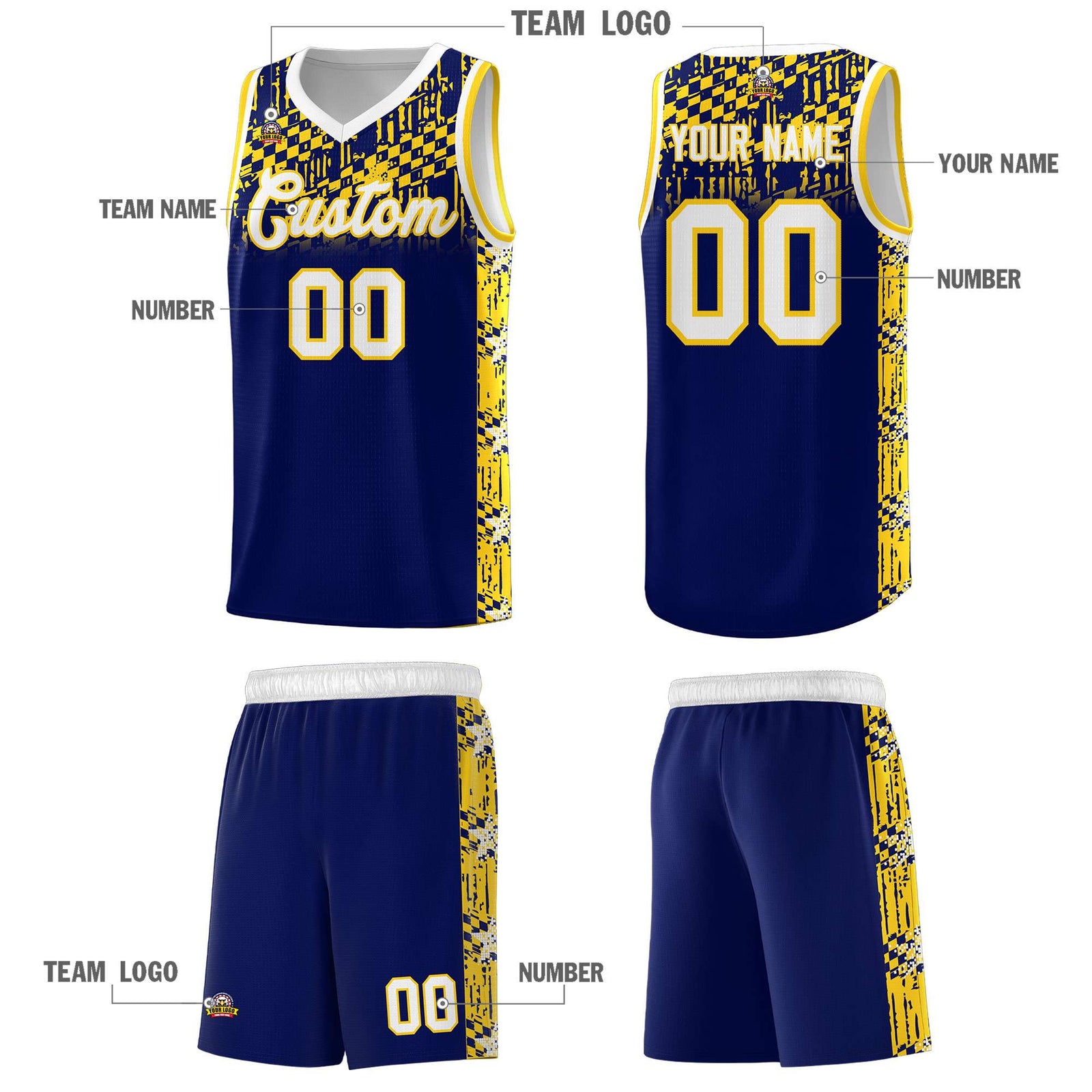 Custom Navy Mosaic Stars Pattern Sports Uniform Basketball Jersey