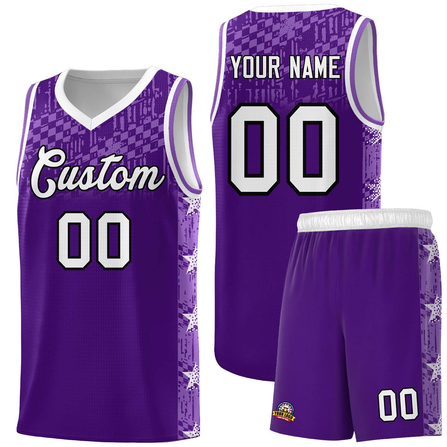 Custom Purple Mosaic Stars Pattern Sports Uniform Basketball Jersey