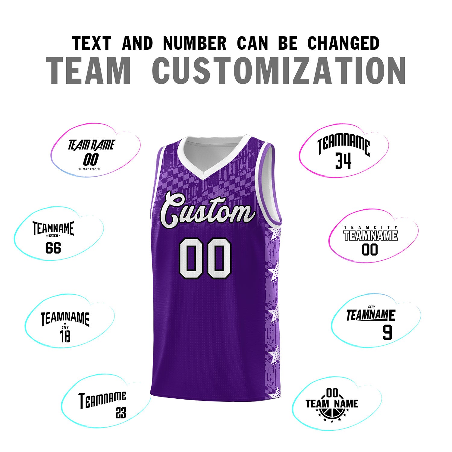Custom Purple Mosaic Stars Pattern Sports Uniform Basketball Jersey