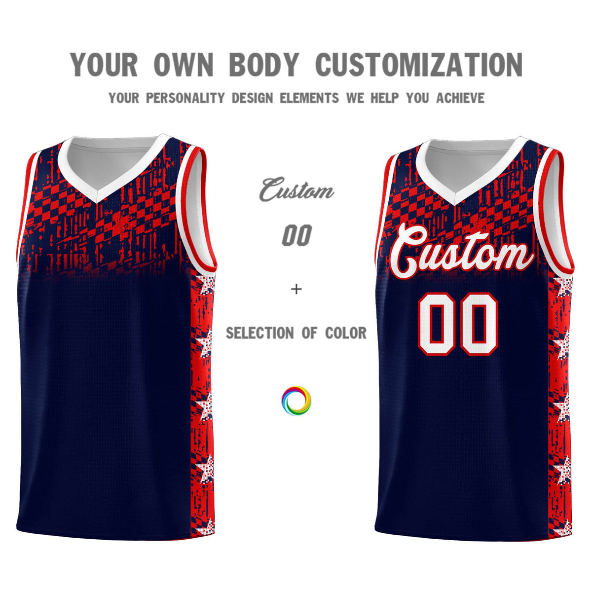 Custom Navy Mosaic Stars Pattern Sports Uniform Basketball Jersey