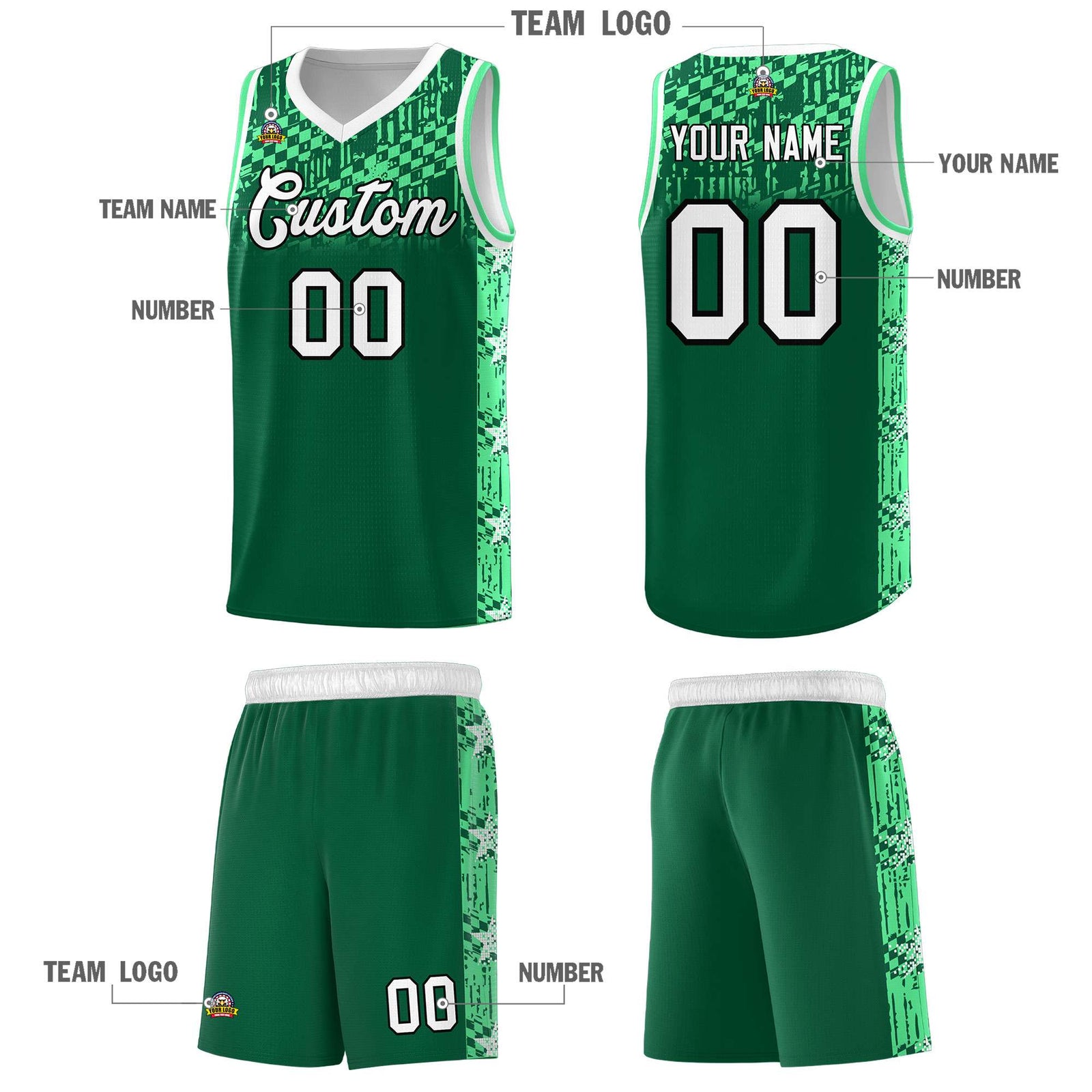Custom Kelly Green Mosaic Stars Pattern Sports Uniform Basketball Jersey