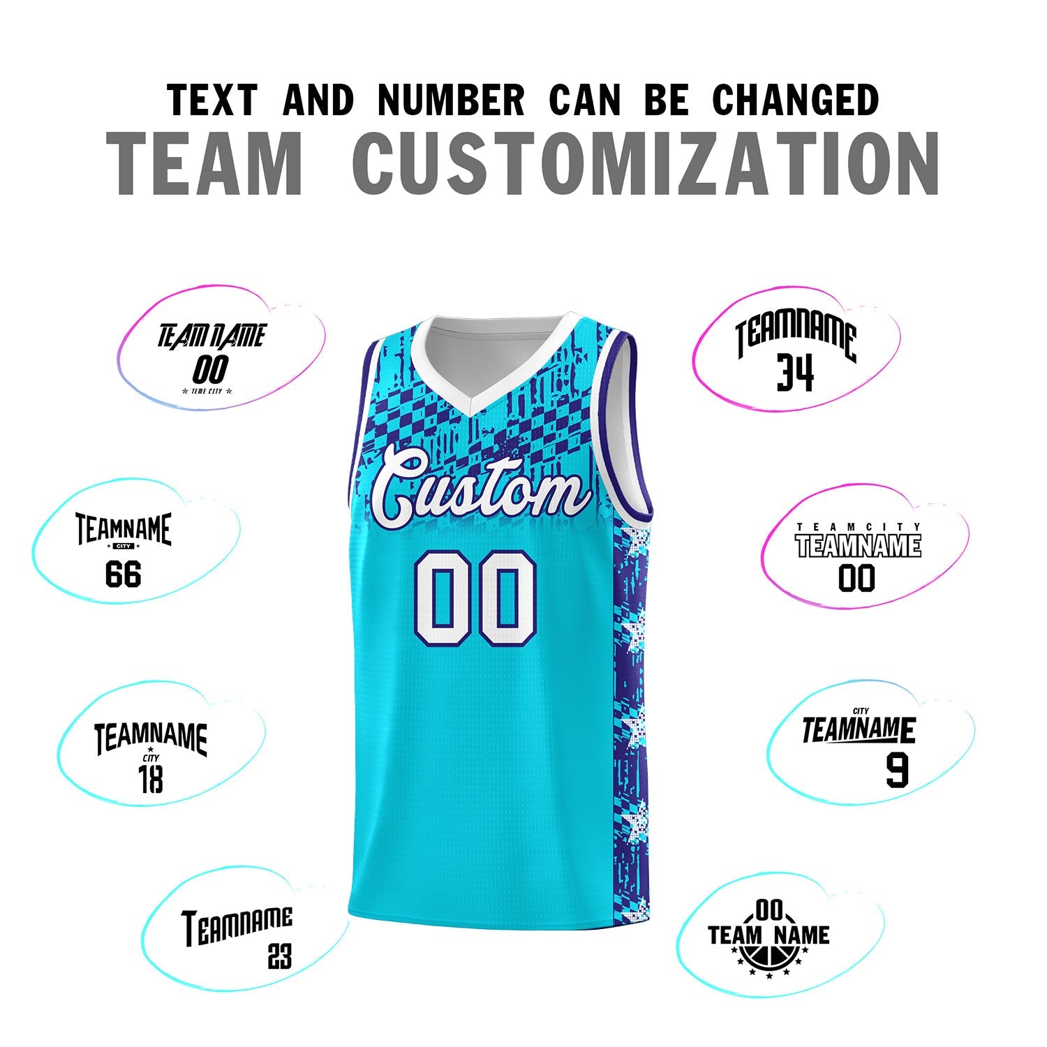 Custom Sky Blue Mosaic Stars Pattern Sports Uniform Basketball Jersey