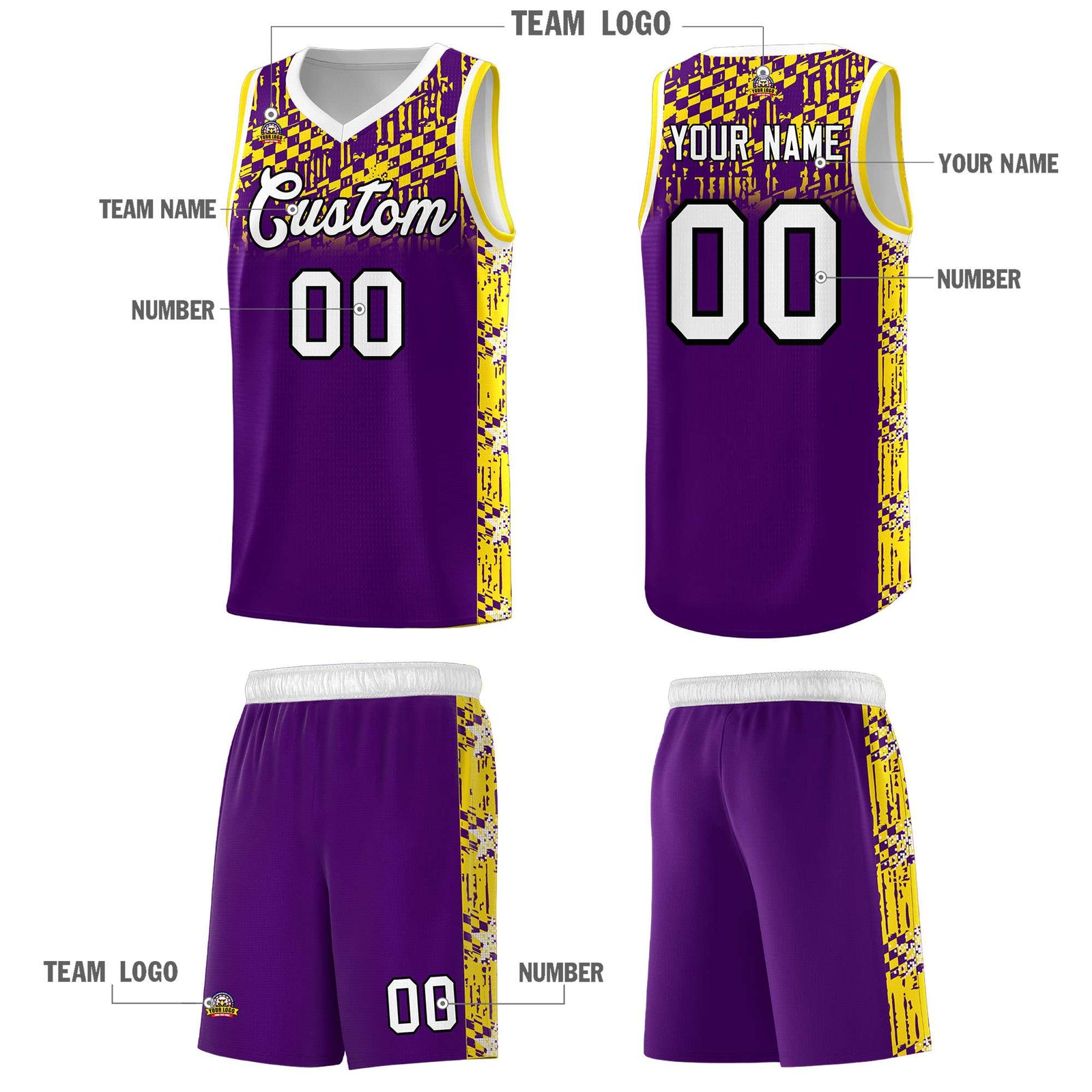 Custom Purple Mosaic Stars Pattern Sports Uniform Basketball Jersey