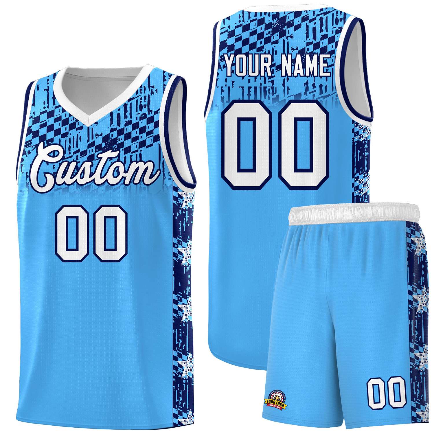 Custom Powder Blue Mosaic Stars Pattern Sports Uniform Basketball Jersey