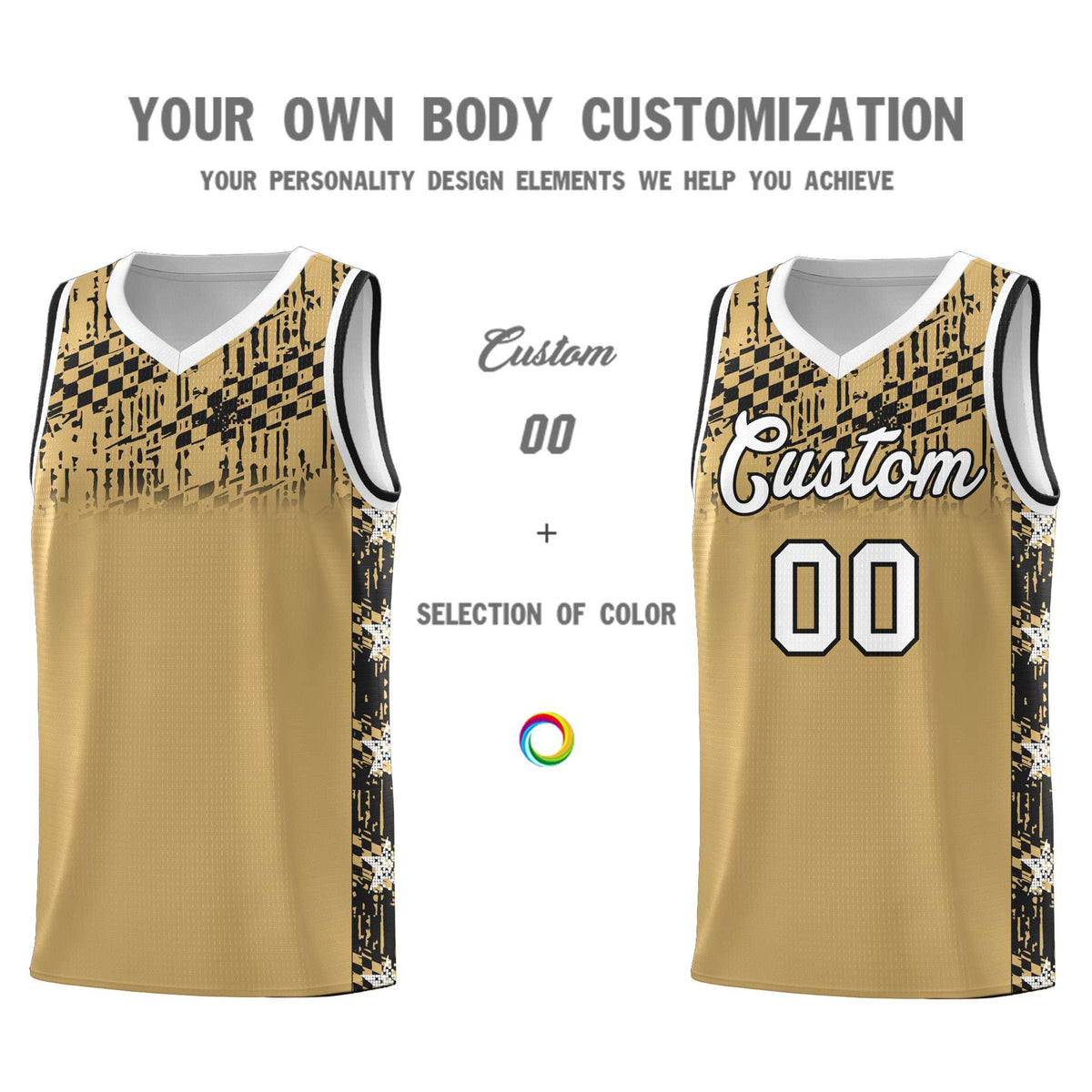 Custom Old Gold Mosaic Stars Pattern Sports Uniform Basketball Jersey