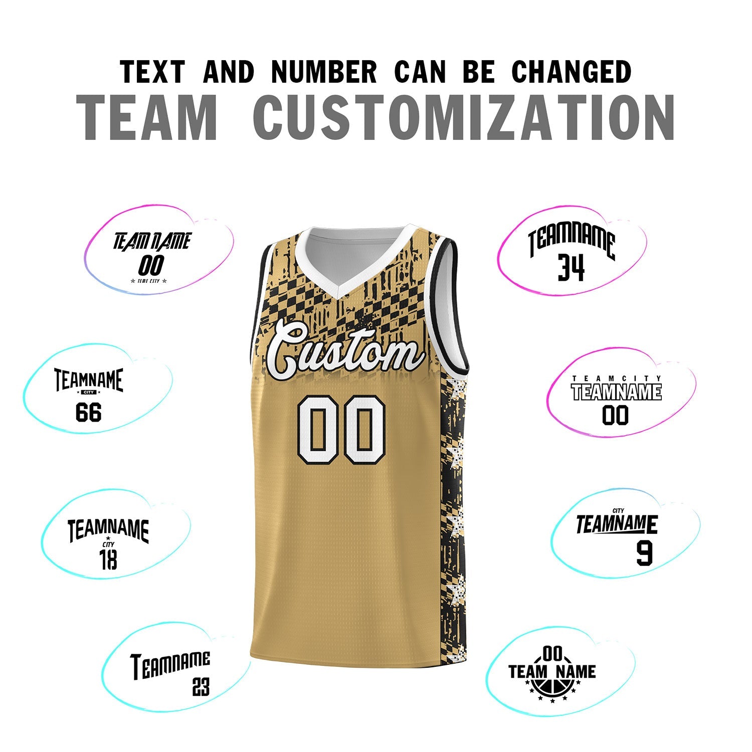 Custom Old Gold Mosaic Stars Pattern Sports Uniform Basketball Jersey