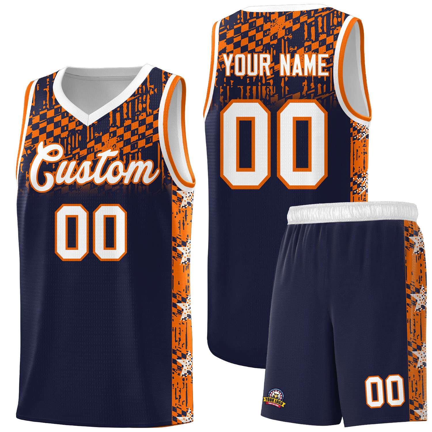 Custom Navy Mosaic Stars Pattern Sports Uniform Basketball Jersey
