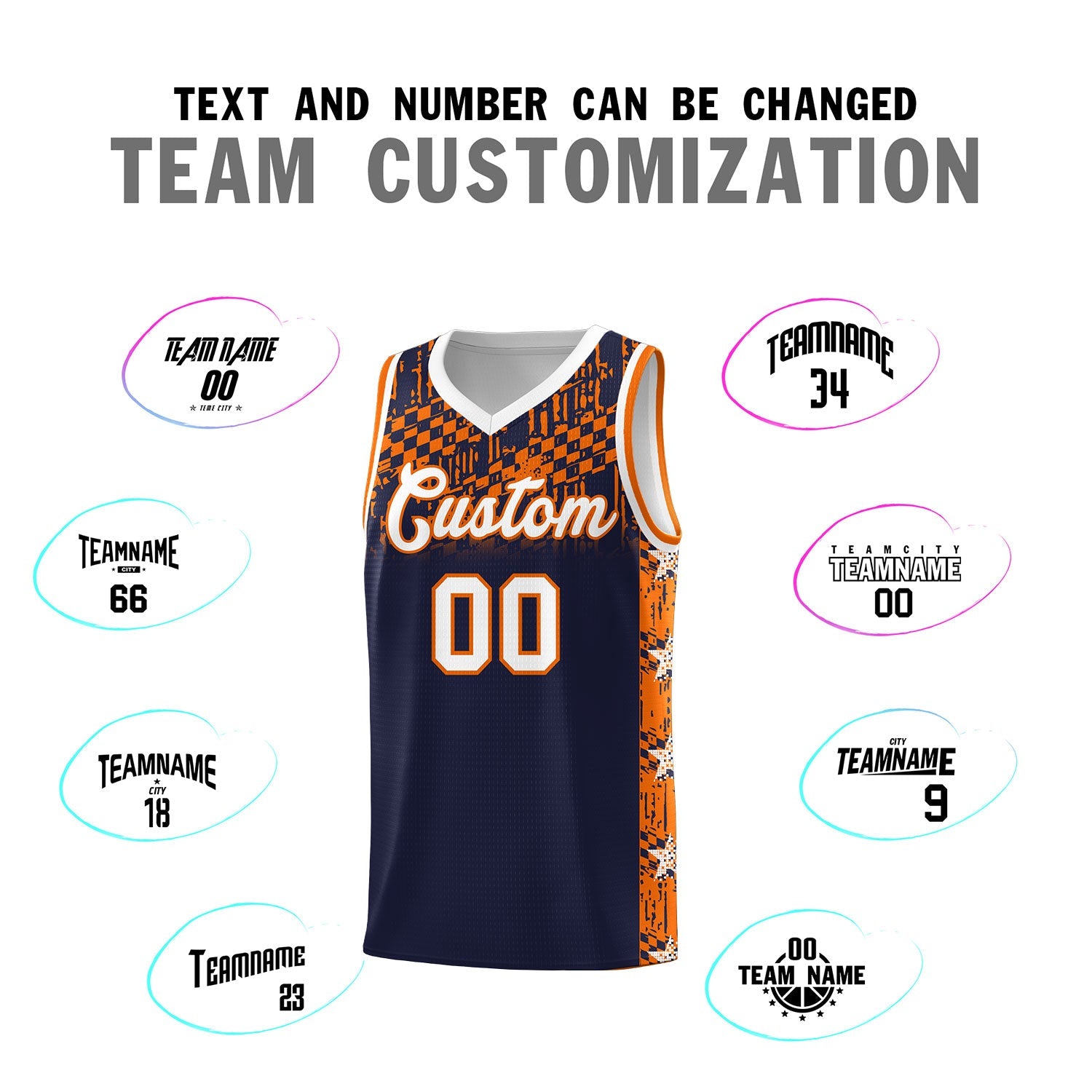 Custom Navy Mosaic Stars Pattern Sports Uniform Basketball Jersey