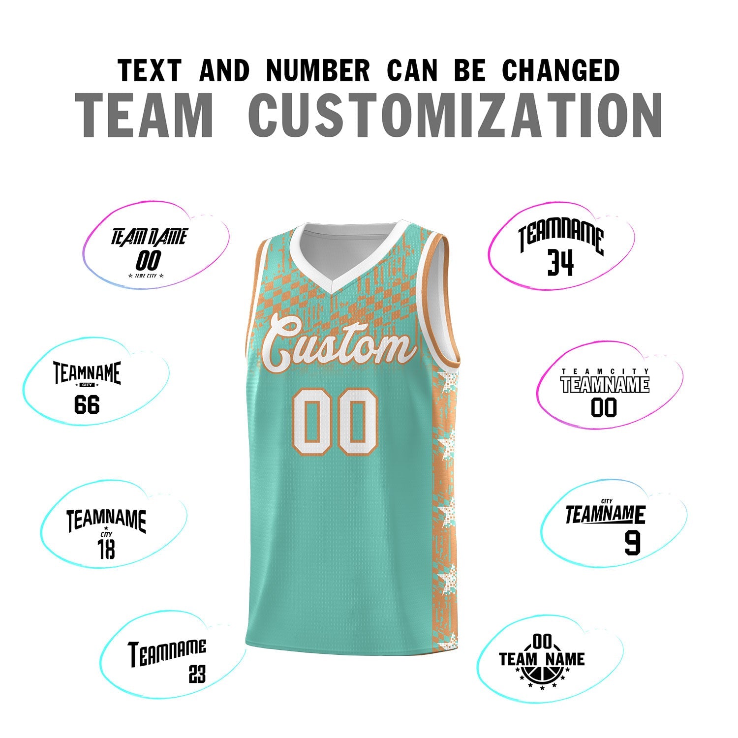 Custom Bright Green Mosaic Stars Pattern Sports Uniform Basketball Jersey