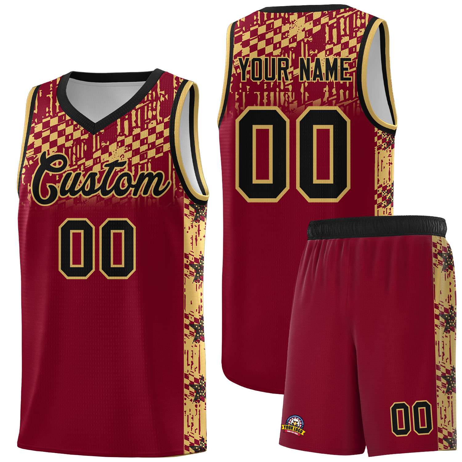 Custom Crimson Mosaic Stars Pattern Sports Uniform Basketball Jersey