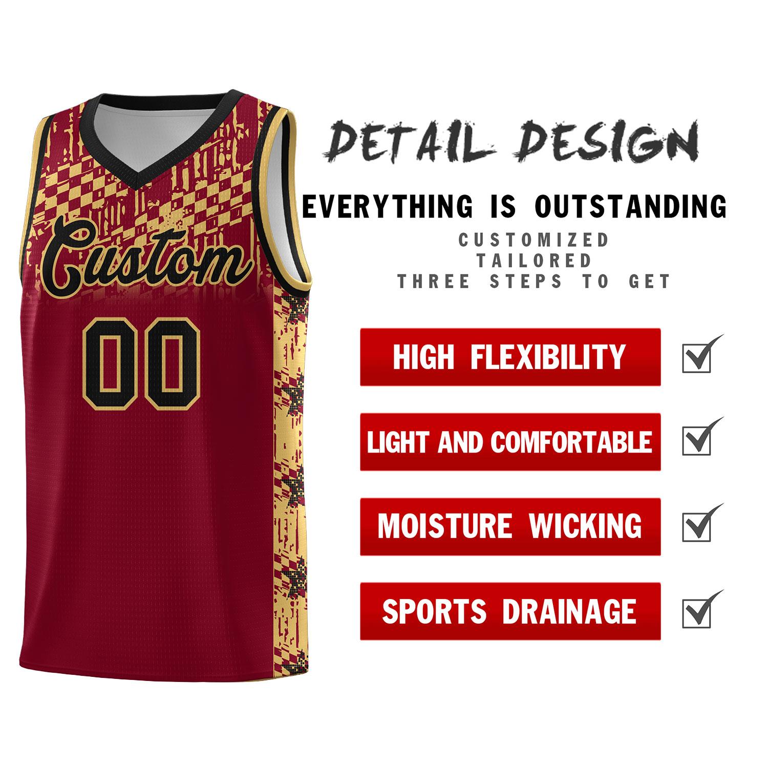 Custom Crimson Mosaic Stars Pattern Sports Uniform Basketball Jersey