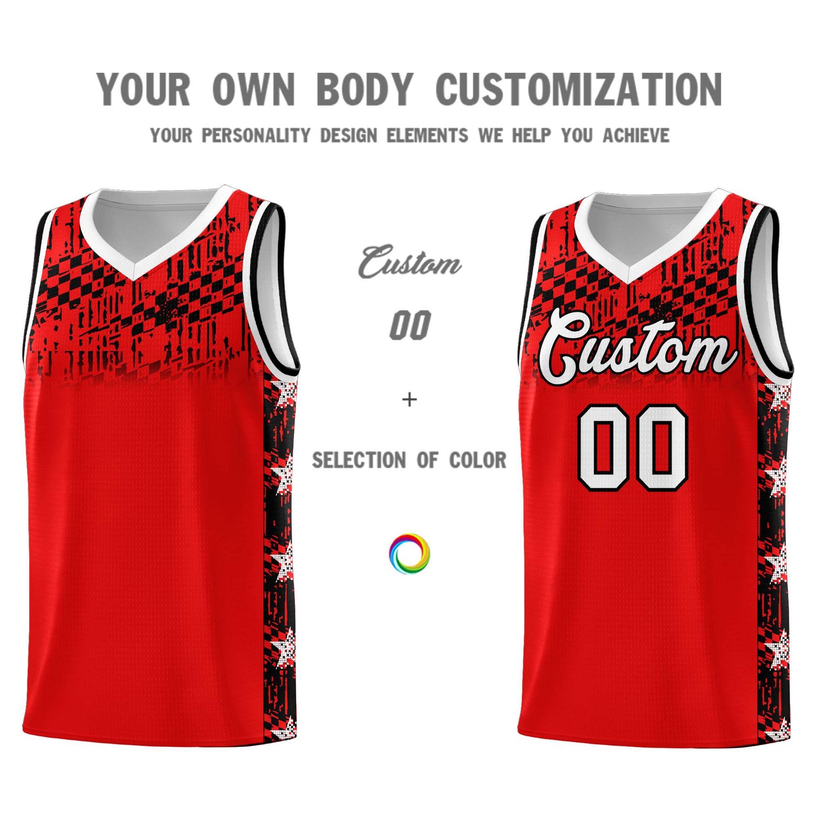 Custom Red Mosaic Stars Pattern Sports Uniform Basketball Jersey