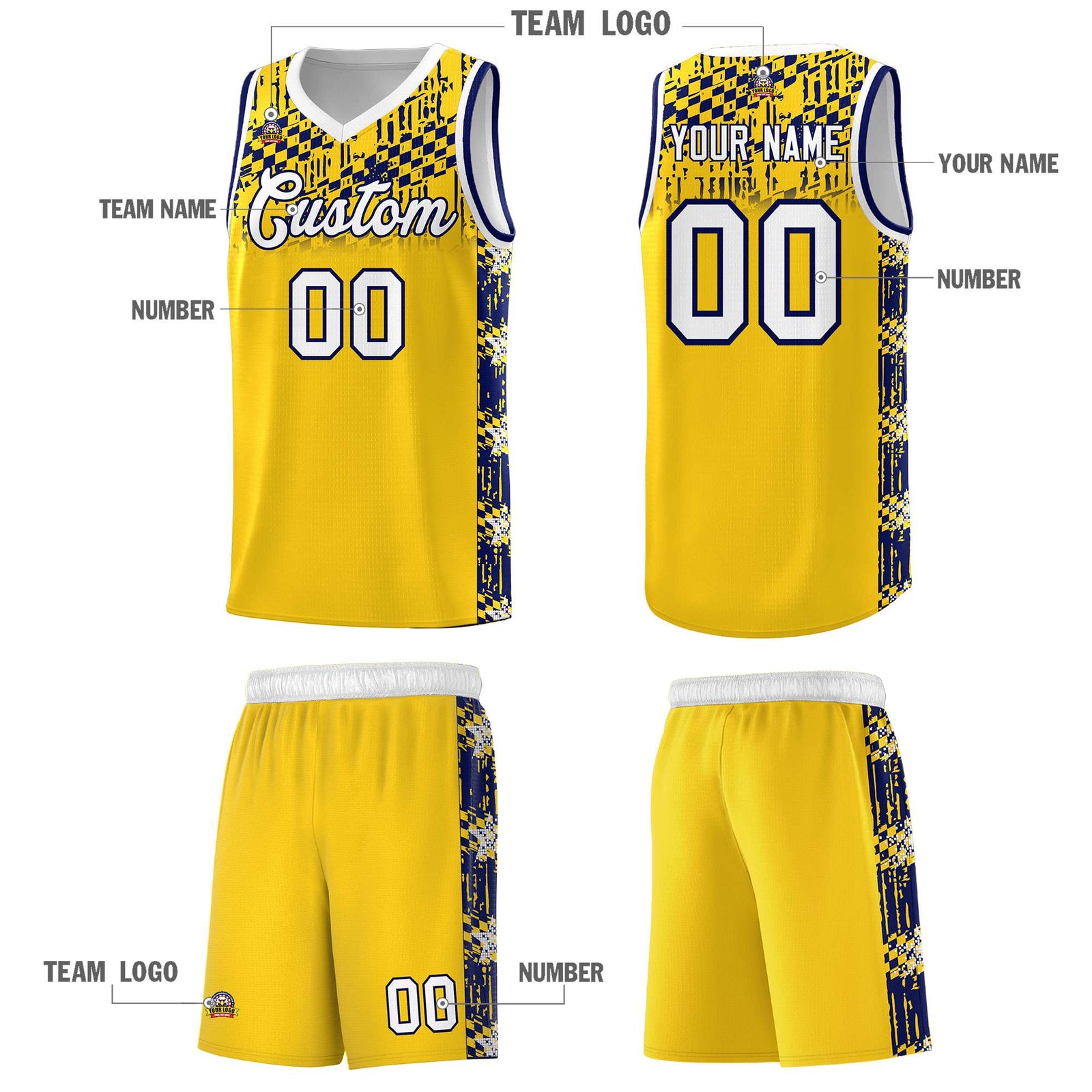 Custom Gold Mosaic Stars Pattern Sports Uniform Basketball Jersey