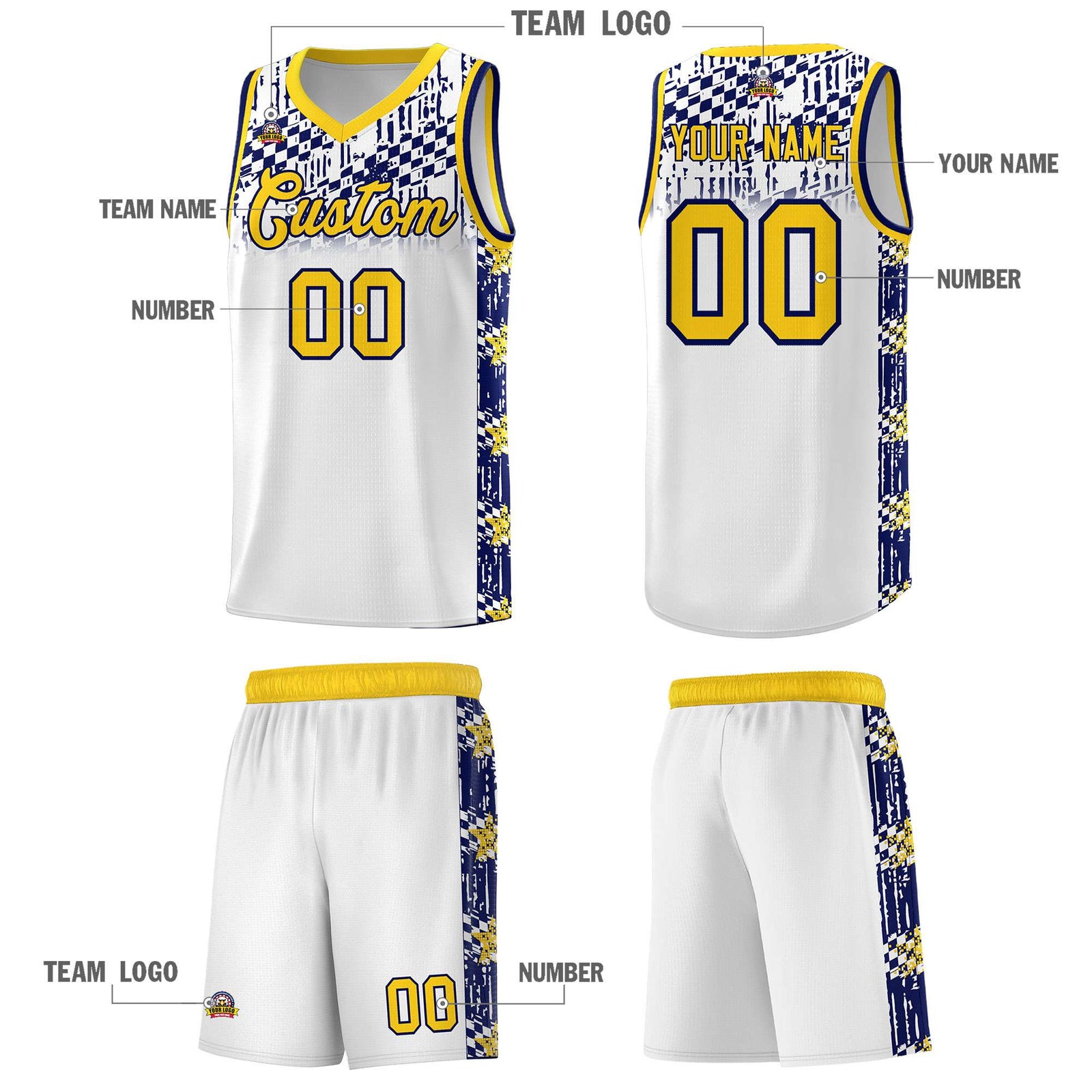 Custom White Mosaic Stars Pattern Sports Uniform Basketball Jersey