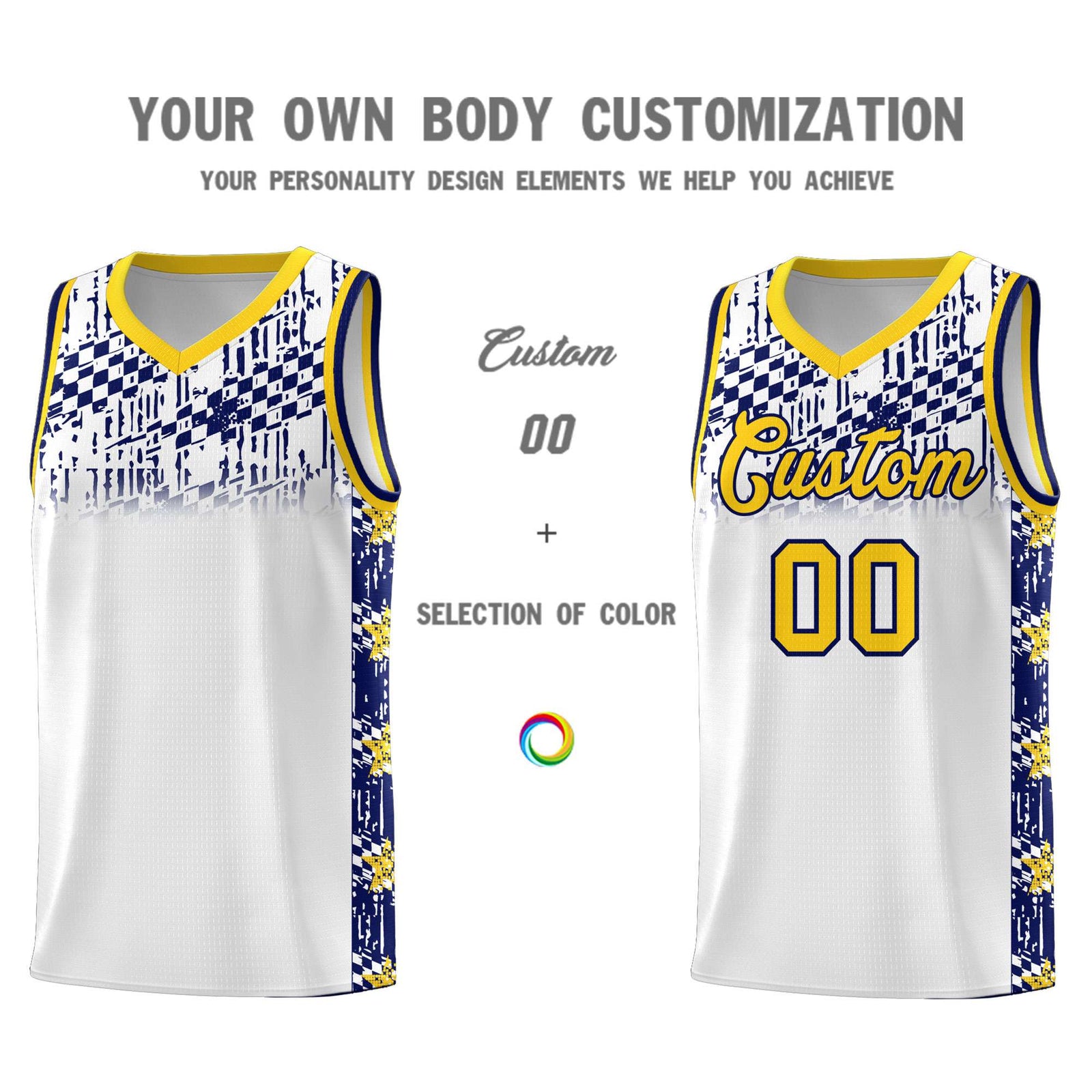 Custom White Mosaic Stars Pattern Sports Uniform Basketball Jersey