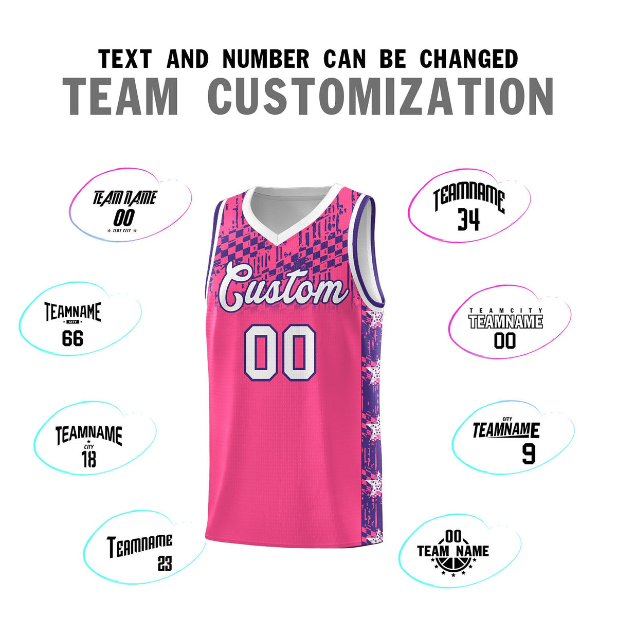 Custom Pink Mosaic Stars Pattern Sports Uniform Basketball Jersey