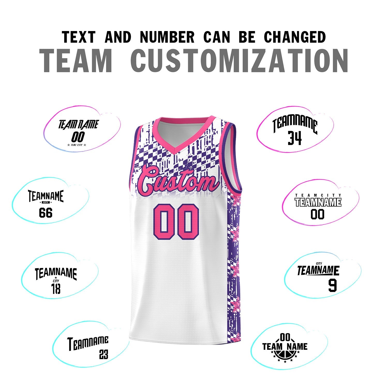 Custom White Mosaic Stars Pattern Sports Uniform Basketball Jersey