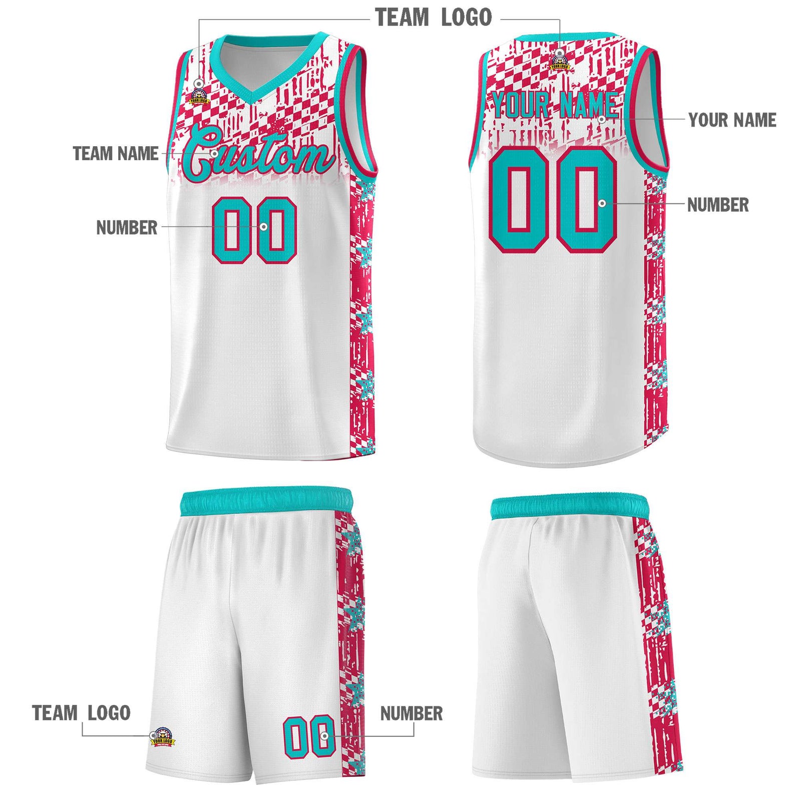 Custom White Mosaic Stars Pattern Sports Uniform Basketball Jersey