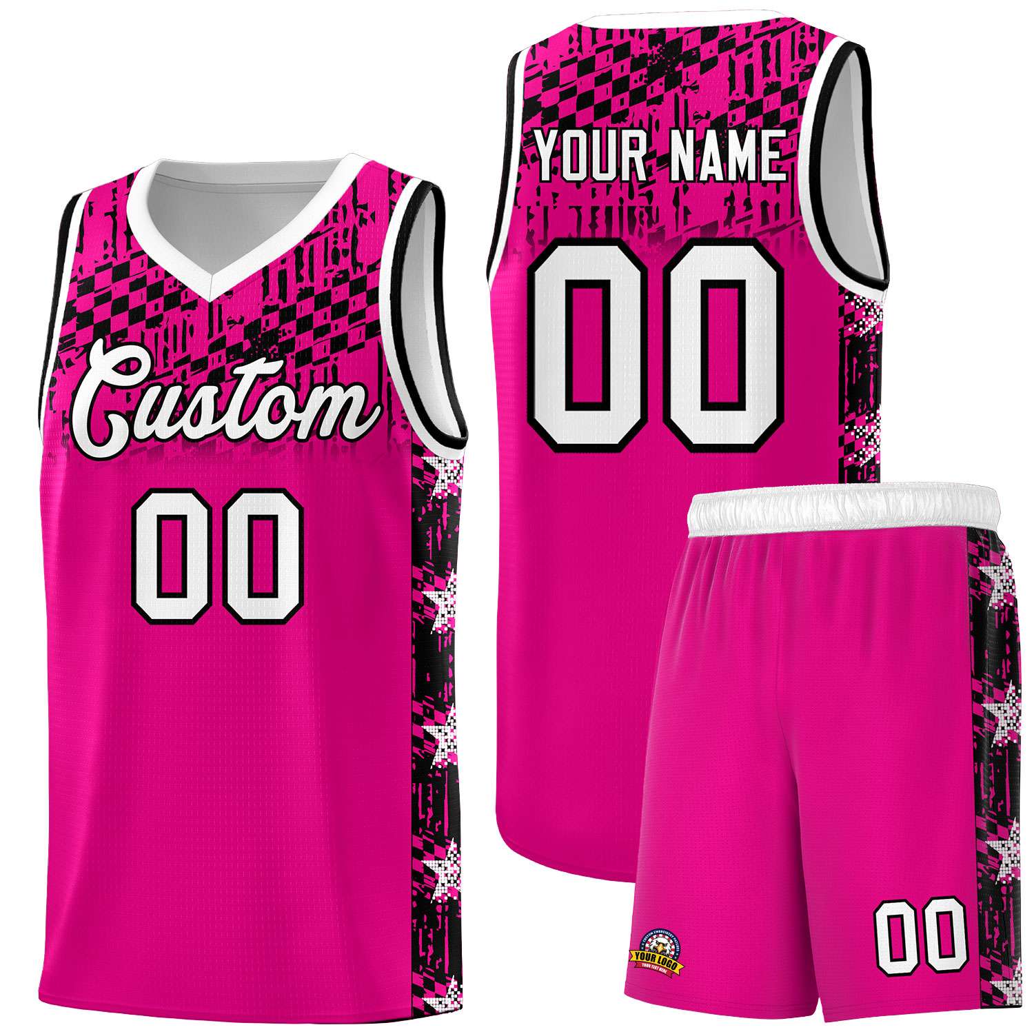 Custom Pink Mosaic Stars Pattern Sports Uniform Basketball Jersey