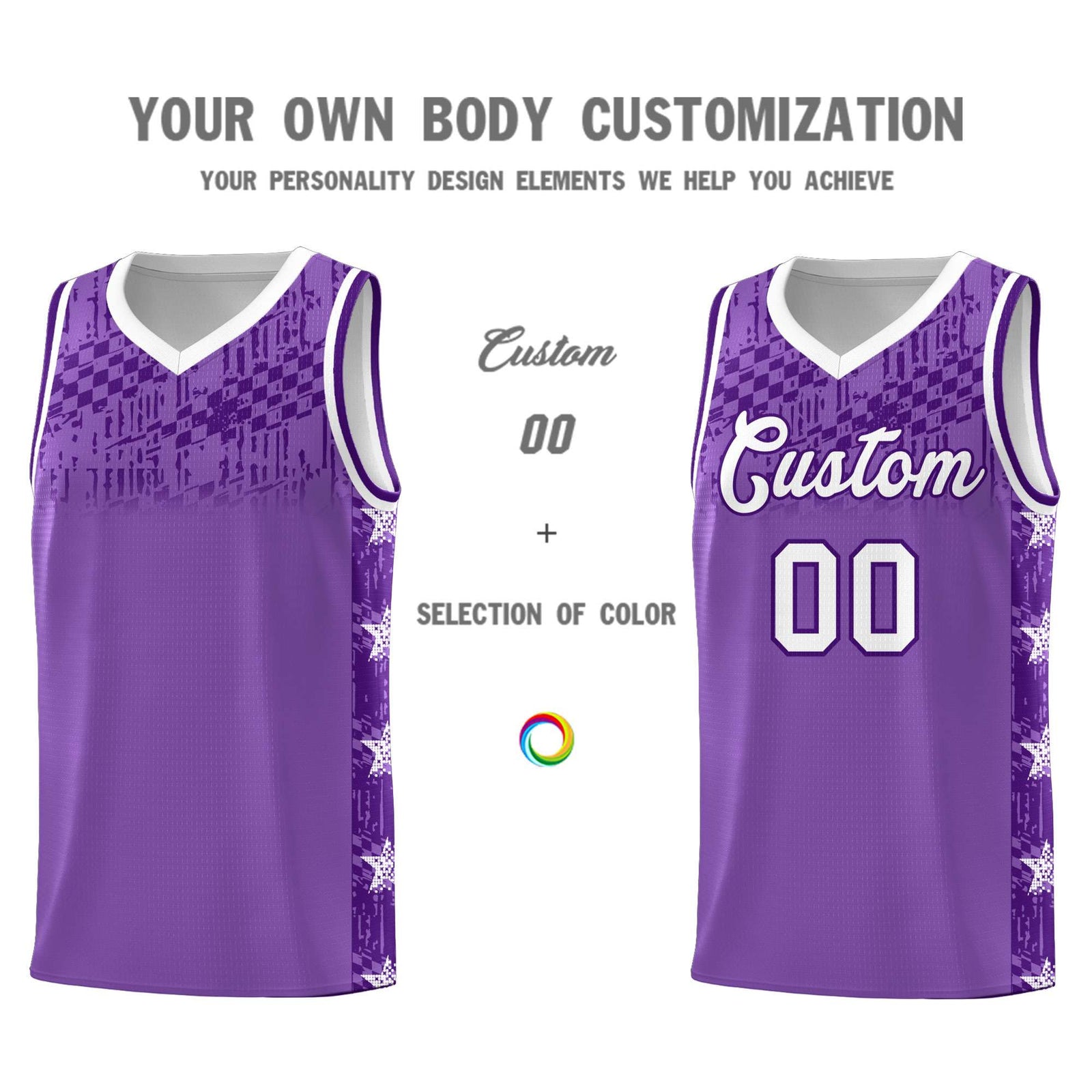 Custom Light Purple Mosaic Stars Pattern Sports Uniform Basketball Jersey