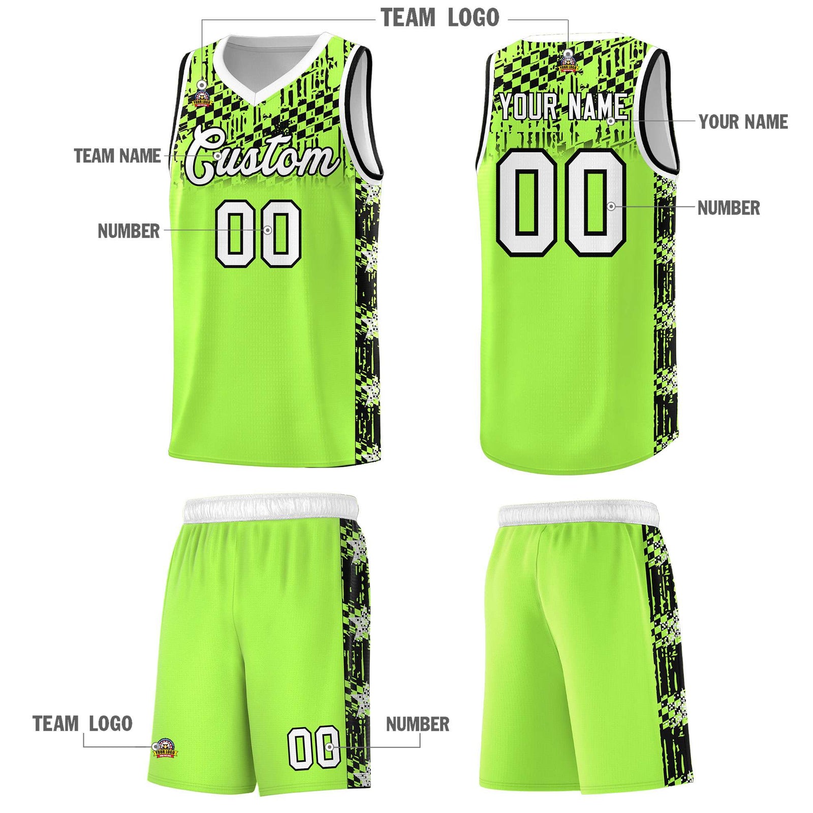 Custom Fluorescent Green Mosaic Stars Pattern Sports Uniform Basketball Jersey