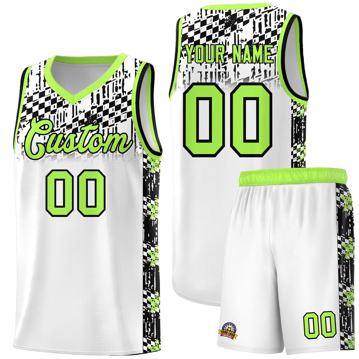 Custom White Mosaic Stars Pattern Sports Uniform Basketball Jersey