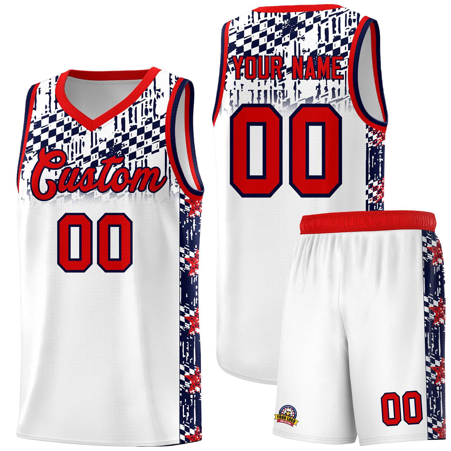 Custom White Mosaic Stars Pattern Sports Uniform Basketball Jersey