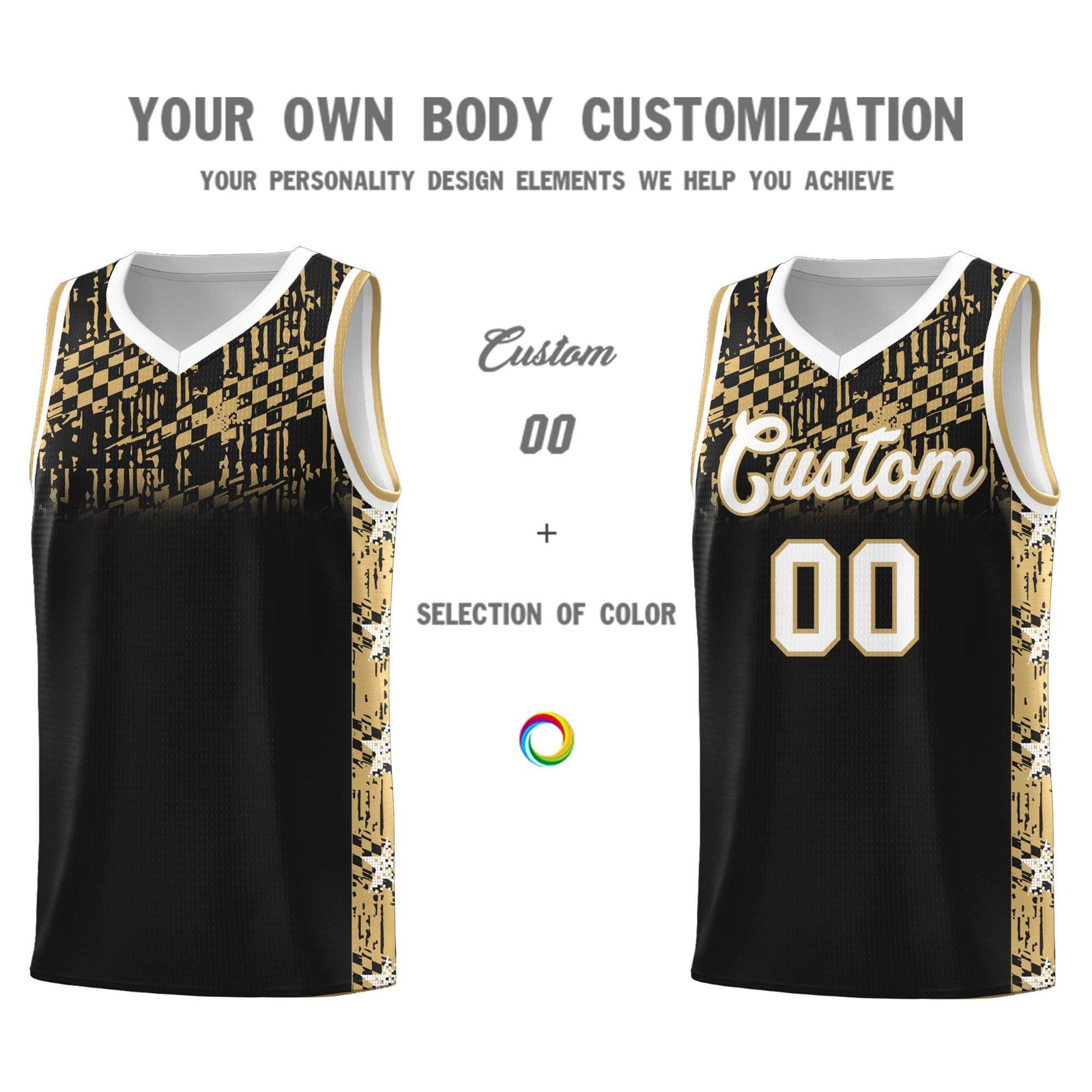 Custom Black Mosaic Stars Pattern Sports Uniform Basketball Jersey