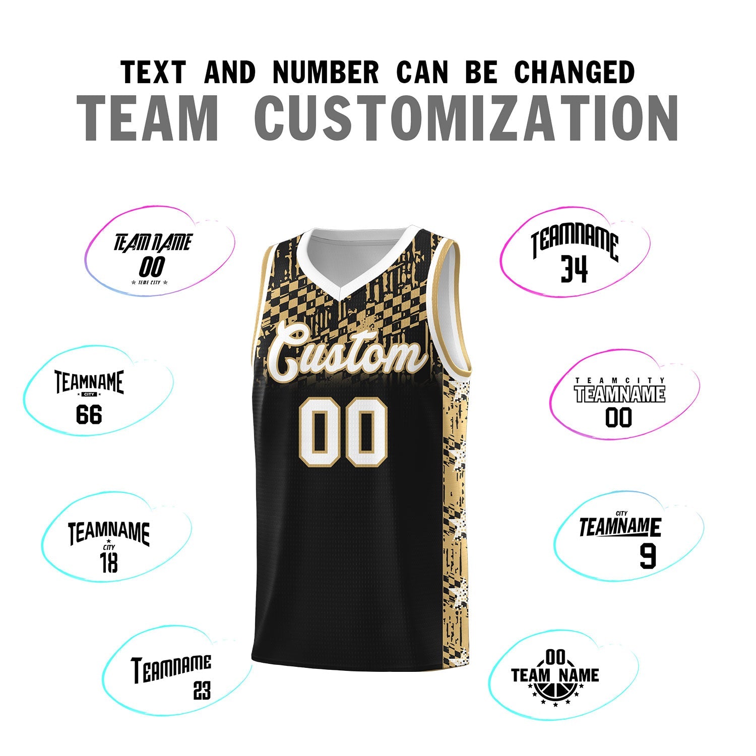 Custom Black Mosaic Stars Pattern Sports Uniform Basketball Jersey