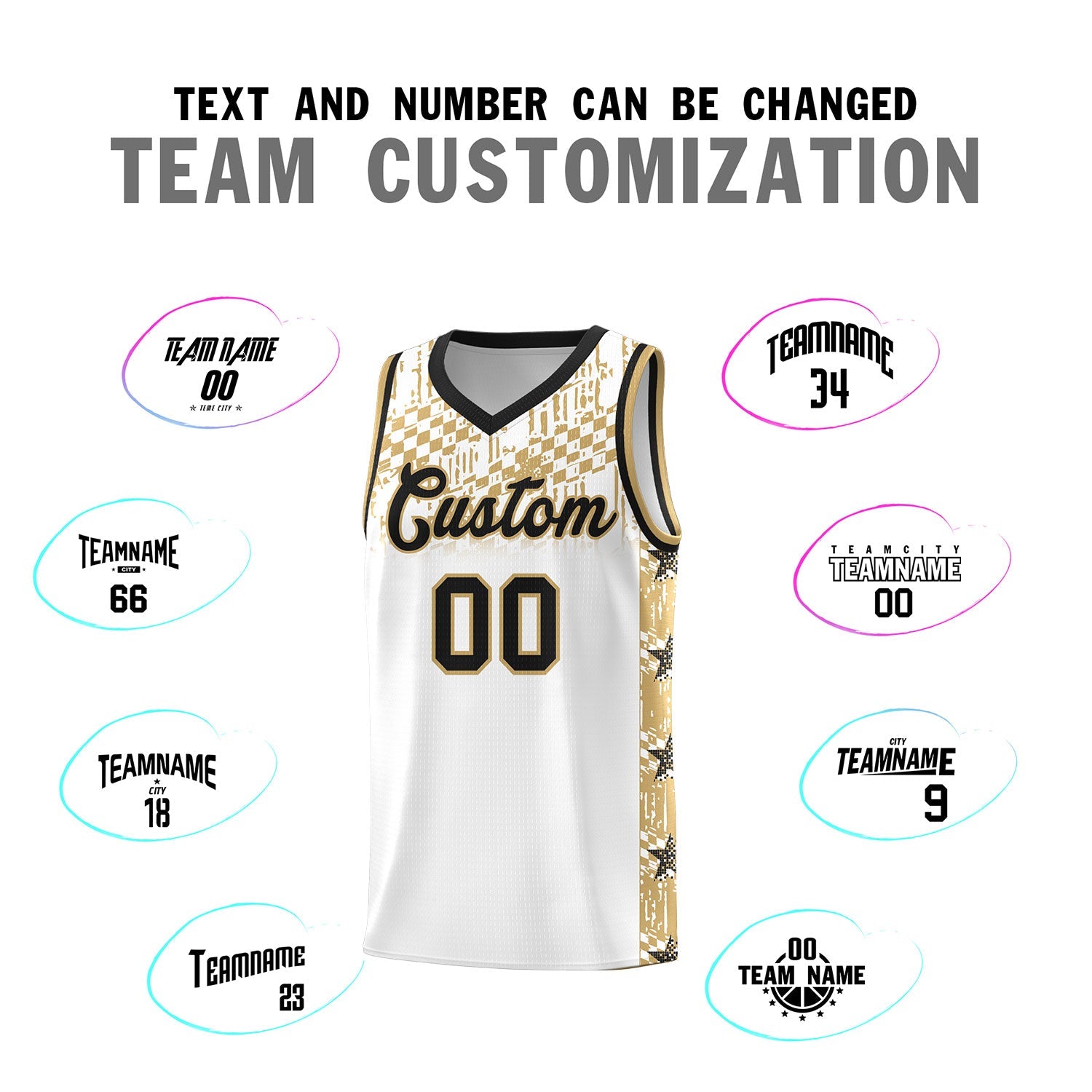 Custom White Mosaic Stars Pattern Sports Uniform Basketball Jersey