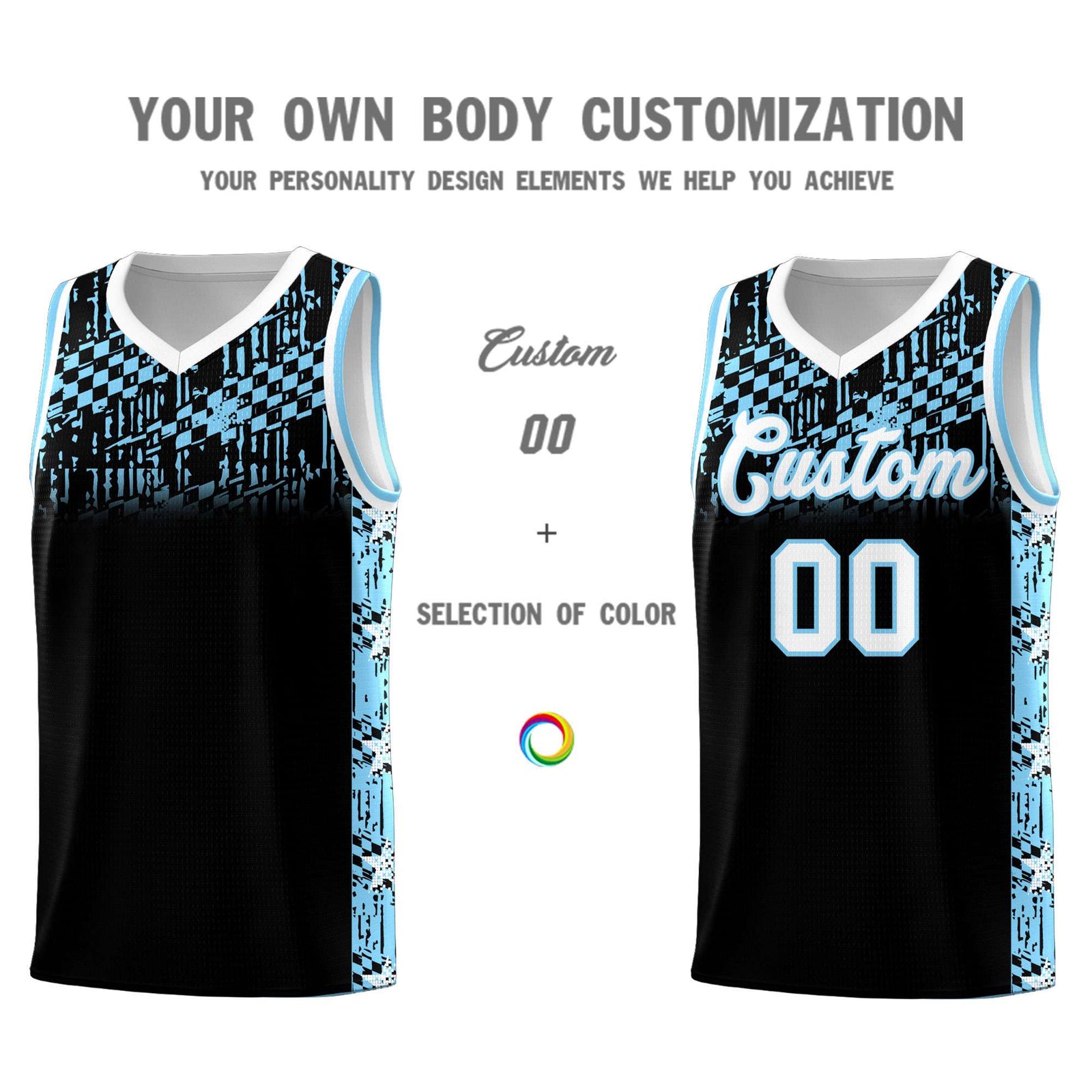 Custom Black Mosaic Stars Pattern Sports Uniform Basketball Jersey