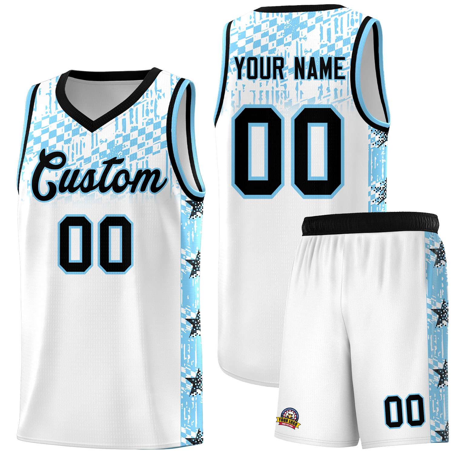 Custom White Mosaic Stars Pattern Sports Uniform Basketball Jersey