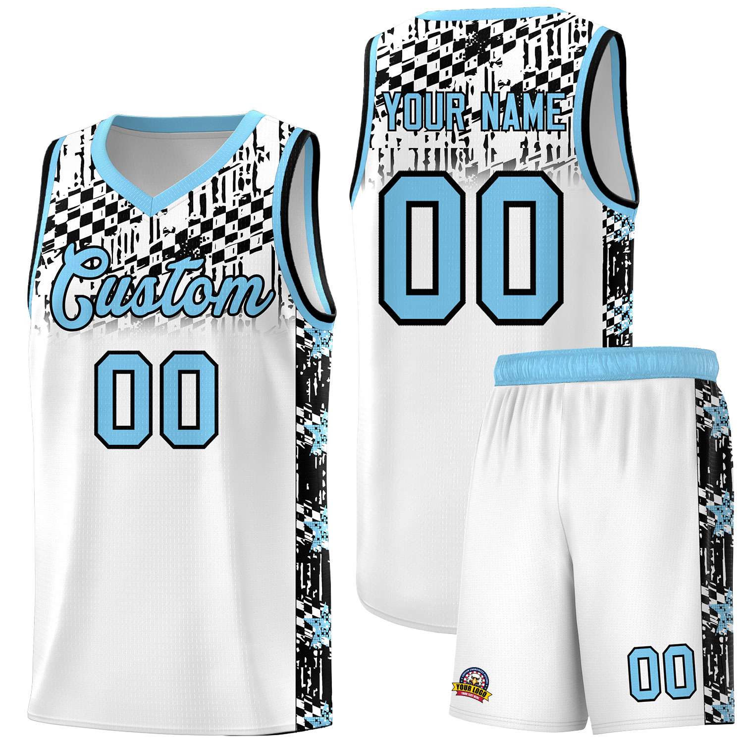 Custom White Mosaic Stars Pattern Sports Uniform Basketball Jersey