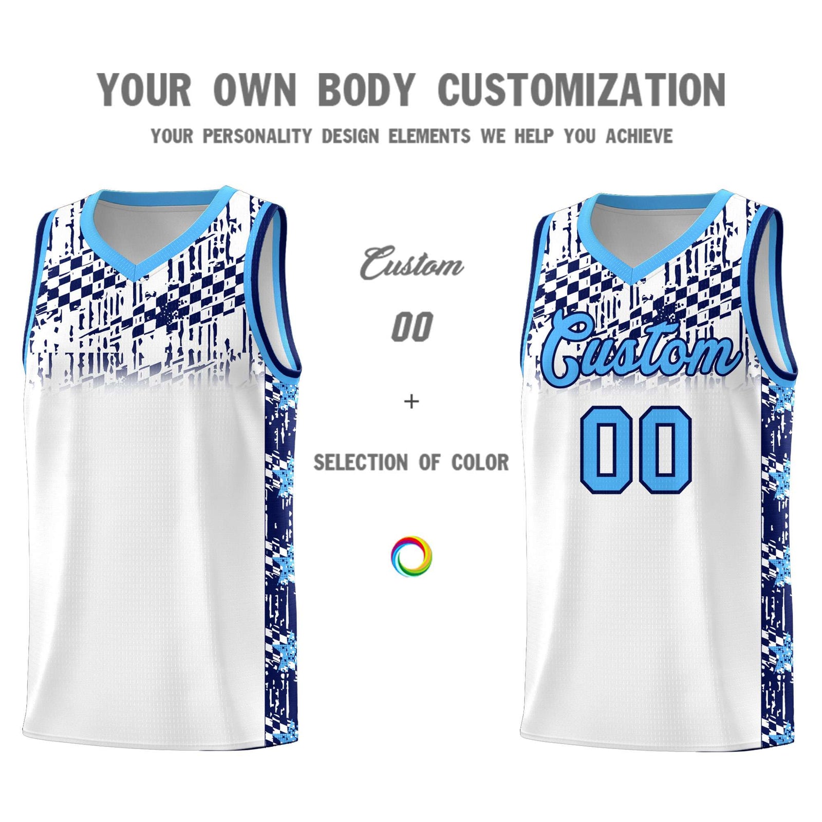 Custom White Mosaic Stars Pattern Sports Uniform Basketball Jersey