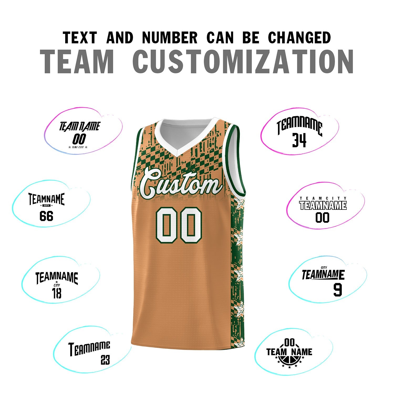 Custom Buckskin Brown Mosaic Stars Pattern Sports Uniform Basketball Jersey