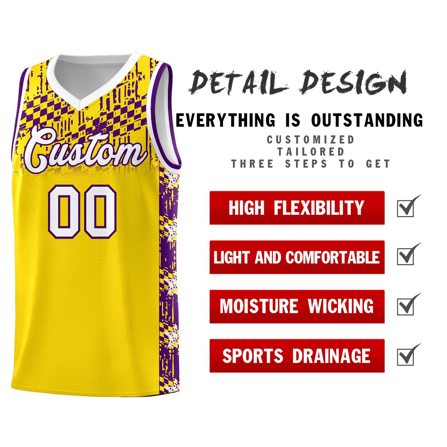 Custom Gold Mosaic Stars Pattern Sports Uniform Basketball Jersey