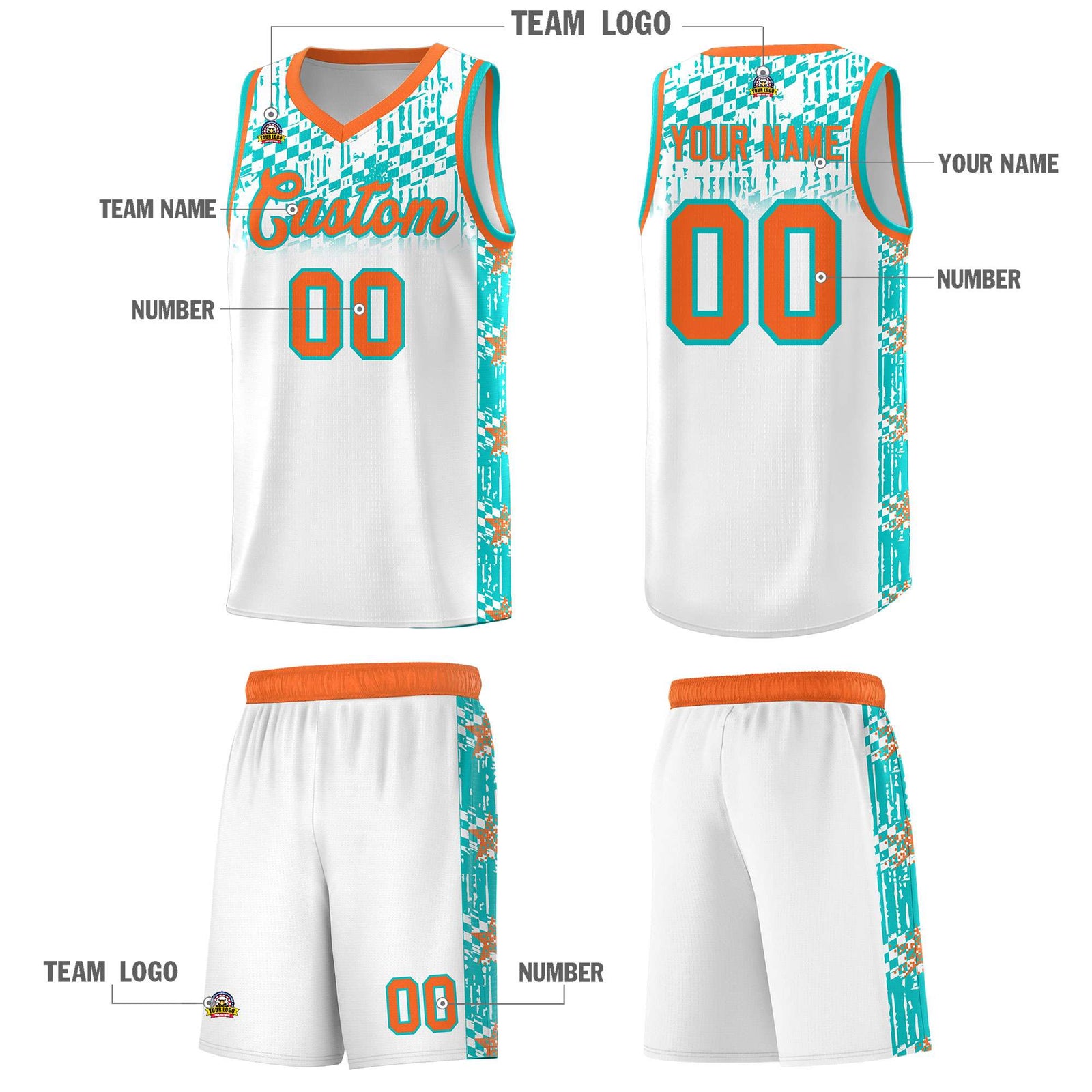 Custom White Mosaic Stars Pattern Sports Uniform Basketball Jersey