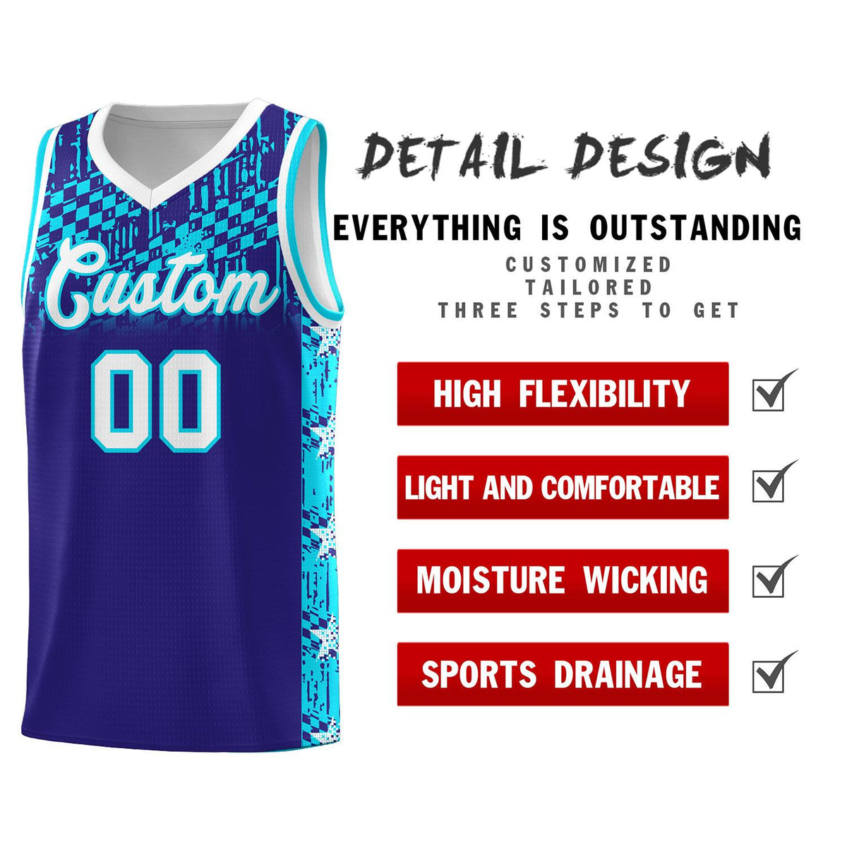 Custom Royal Mosaic Stars Pattern Sports Uniform Basketball Jersey
