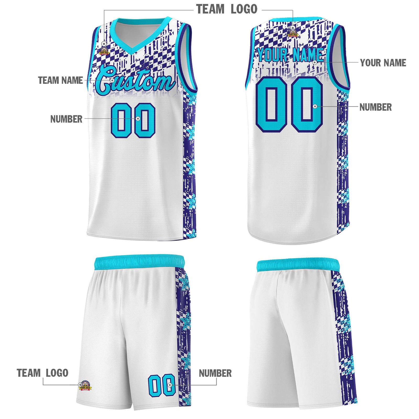 Custom White Mosaic Stars Pattern Sports Uniform Basketball Jersey
