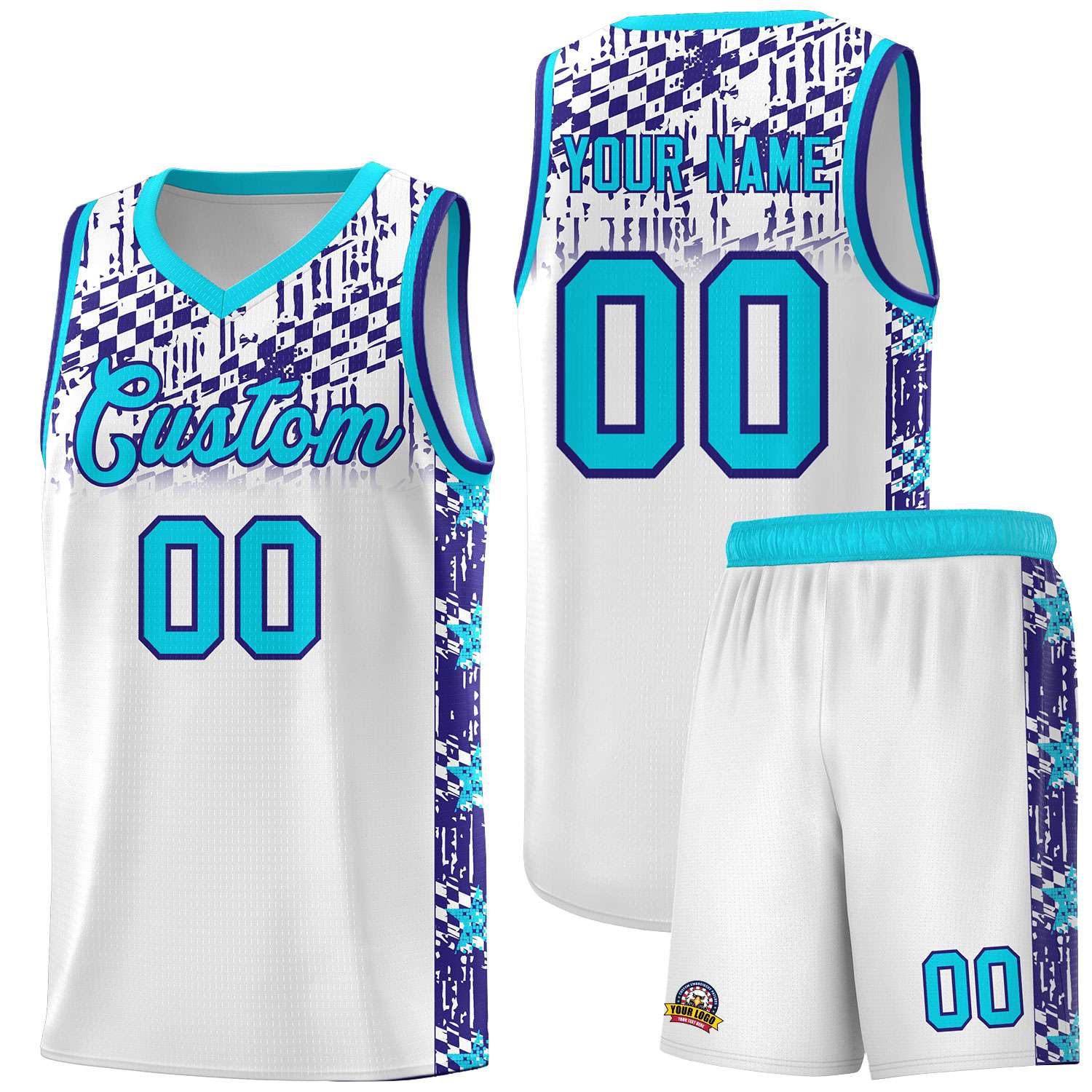 Custom White Mosaic Stars Pattern Sports Uniform Basketball Jersey