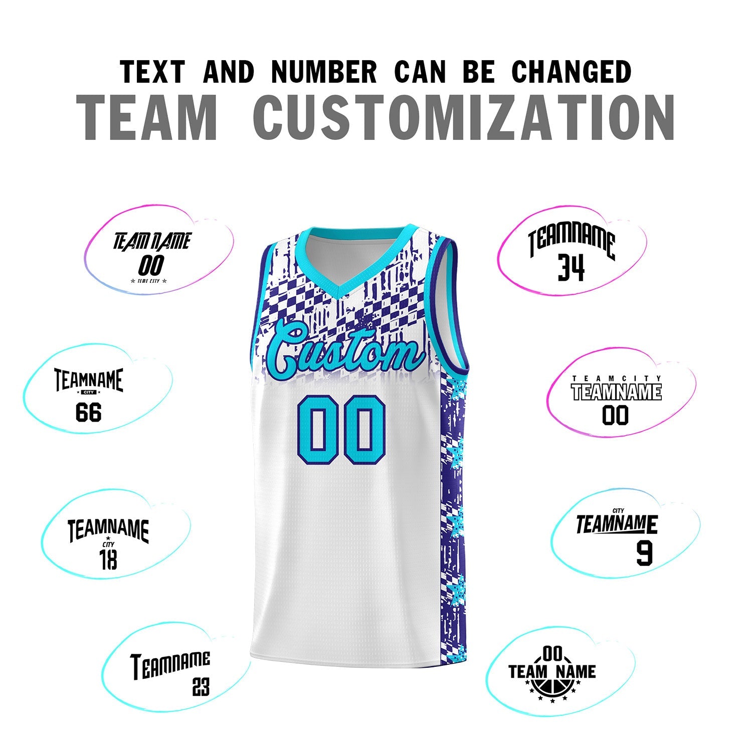 Custom White Mosaic Stars Pattern Sports Uniform Basketball Jersey