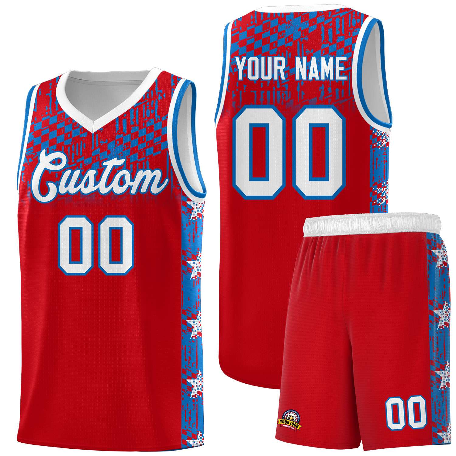 Custom Red Mosaic Stars Pattern Sports Uniform Basketball Jersey