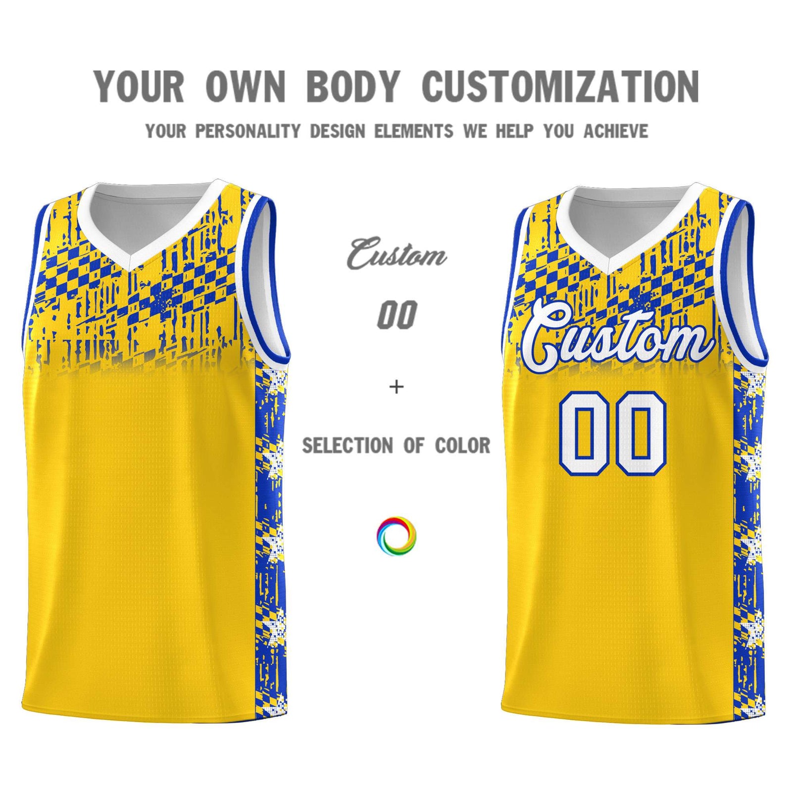 Custom Gold Mosaic Stars Pattern Sports Uniform Basketball Jersey