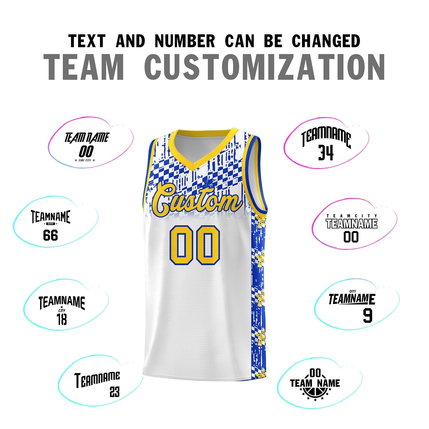 Custom White Mosaic Stars Pattern Sports Uniform Basketball Jersey