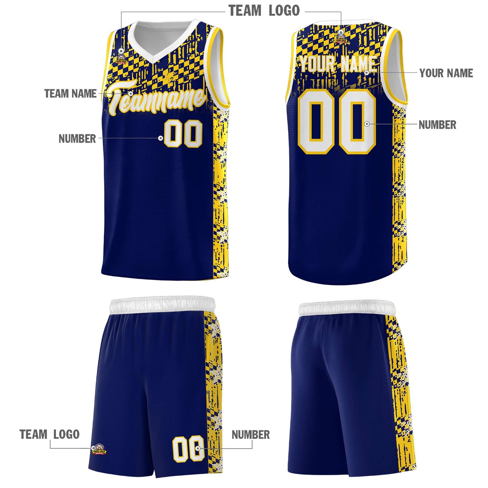 Custom Navy Mosaic Stars Pattern Sports Uniform Basketball Jersey