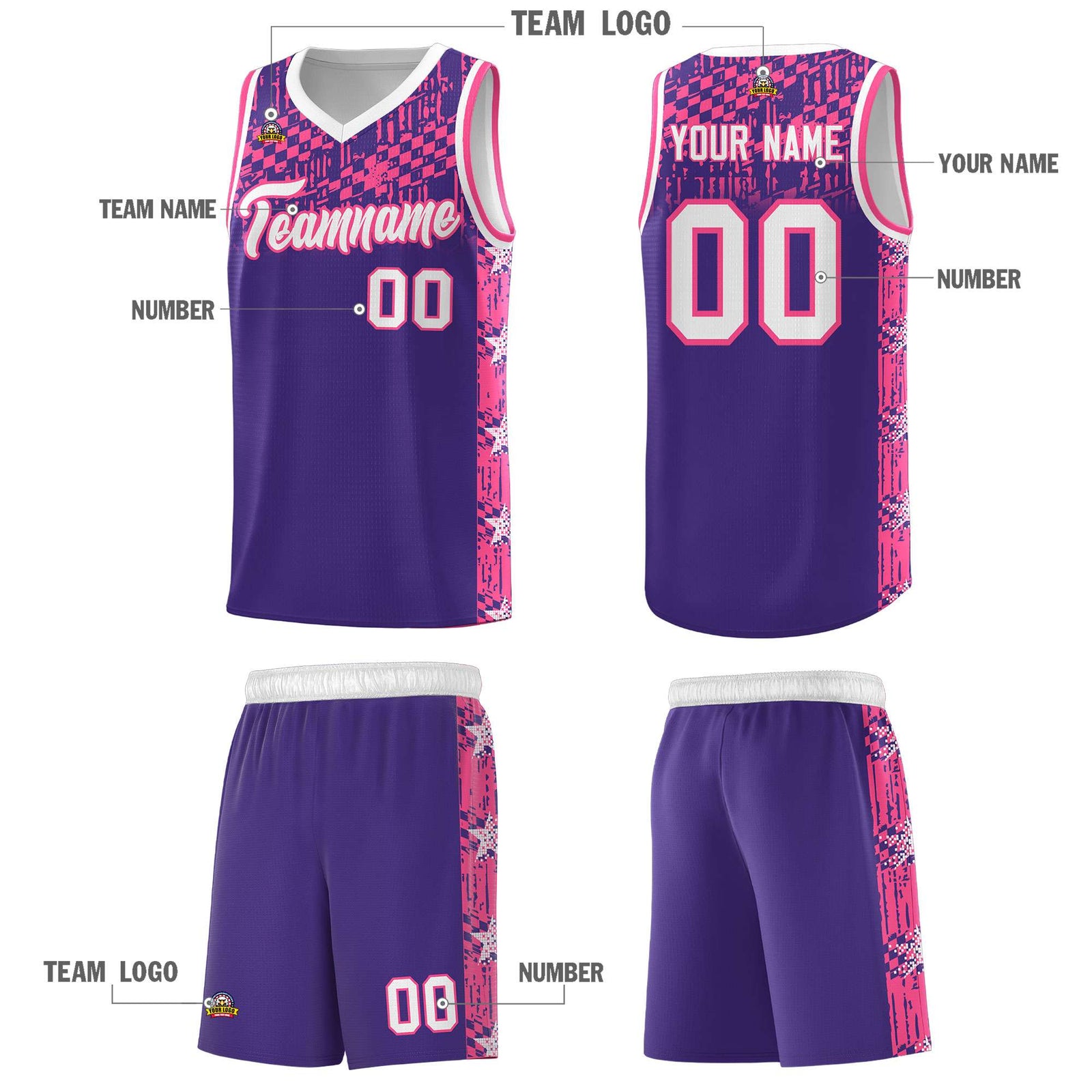 Custom Purple Mosaic Stars Pattern Sports Uniform Basketball Jersey